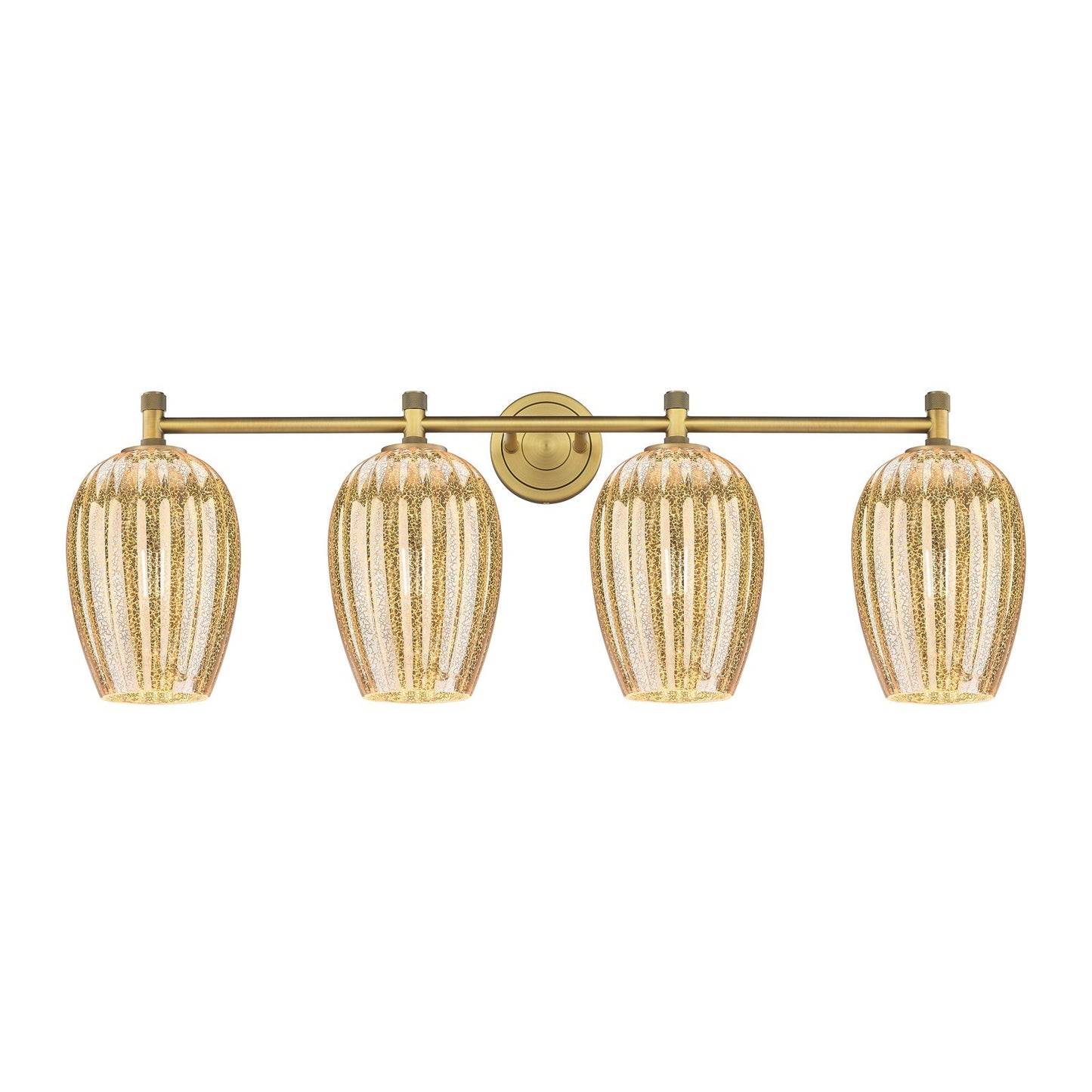 Innovations Preston Flute 37in 4-Light Bath Vanity | Industrial Brushed Brass and Mercury Glass | Bathroom Vanity Light | Model 434-4W-BB-G457-6ME