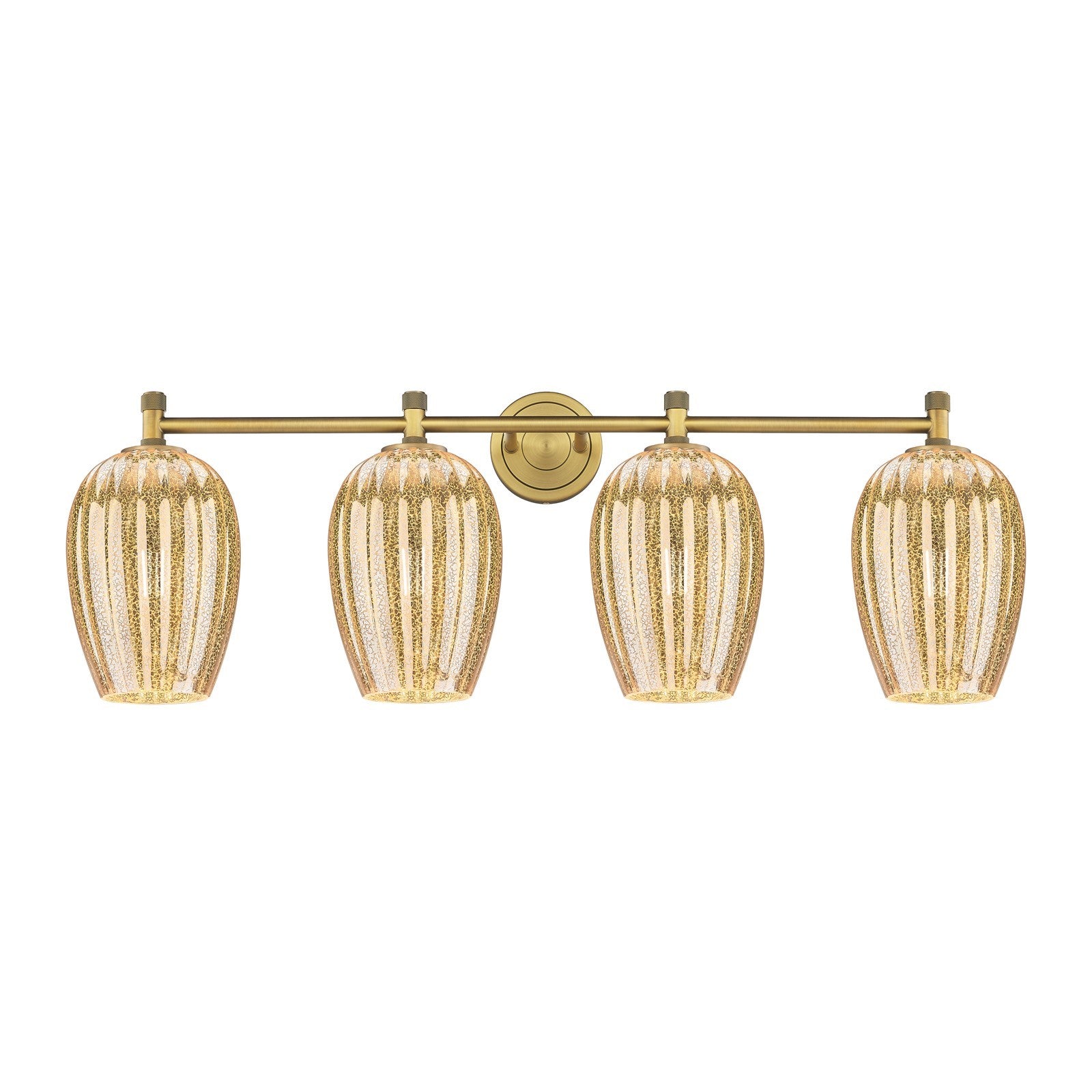 Innovations Preston Flute 37in 4-Light Bath Vanity | Industrial Brushed Brass and Mercury Glass | Bathroom Vanity Light | Model 434-4W-BB-G457-6ME