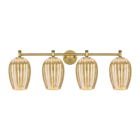 Innovations Preston Flute 37in 4-Light Bath Vanity | Industrial Brushed Brass and Mercury Glass | Bathroom Vanity Light | Model 434-4W-BB-G457-6ME