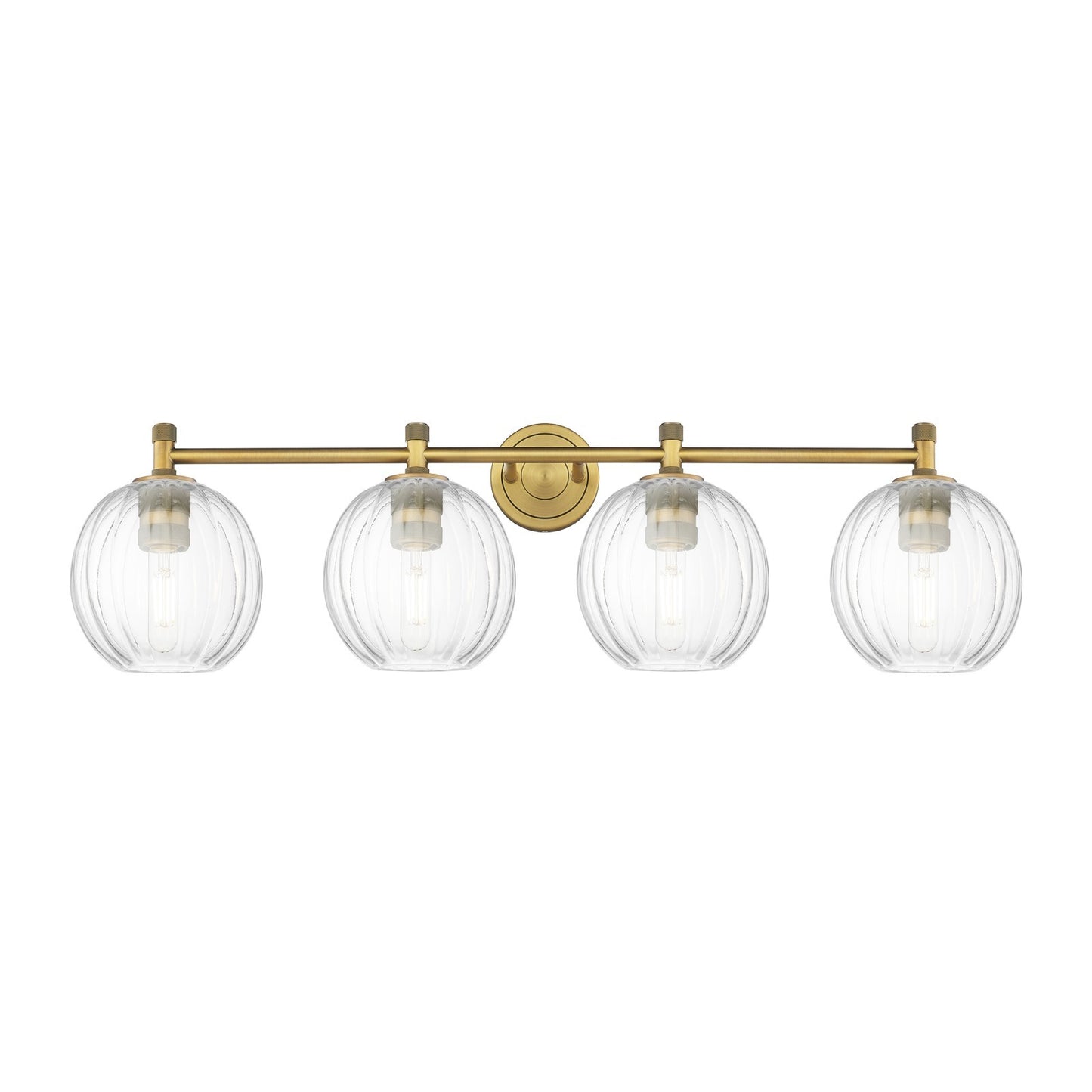 Innovations Preston Globe 38in 4-Light Bath Vanity | Industrial Brushed Brass and Clear Glass | Bathroom Vanity Light | Model 434-4W-BB-G458-7CL