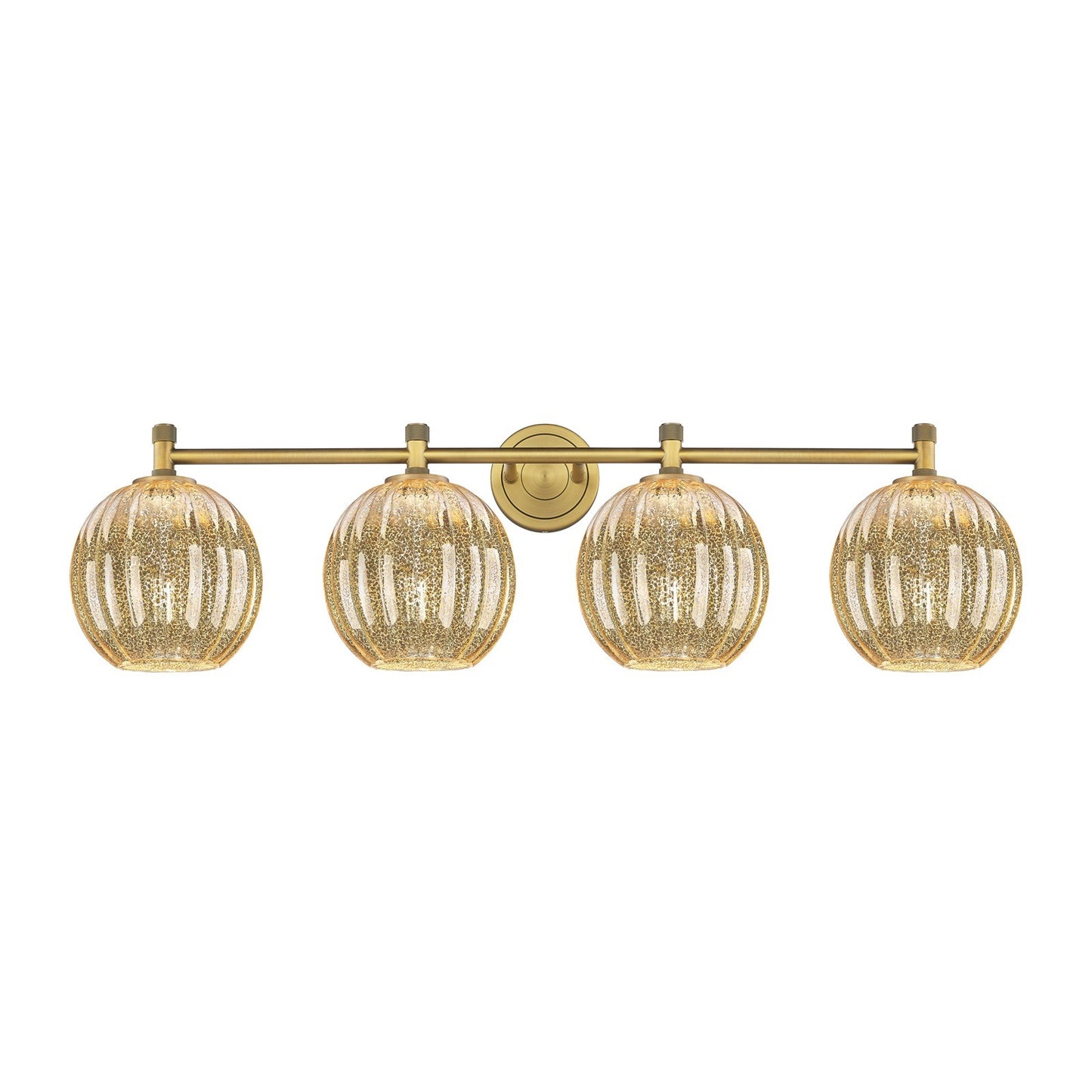 Innovations Preston Globe 38in 4-Light Bath Vanity Light | Industrial Brushed Brass and Mercury Glass | Bathroom Vanity | Model 434-4W-BB-G458-7ME