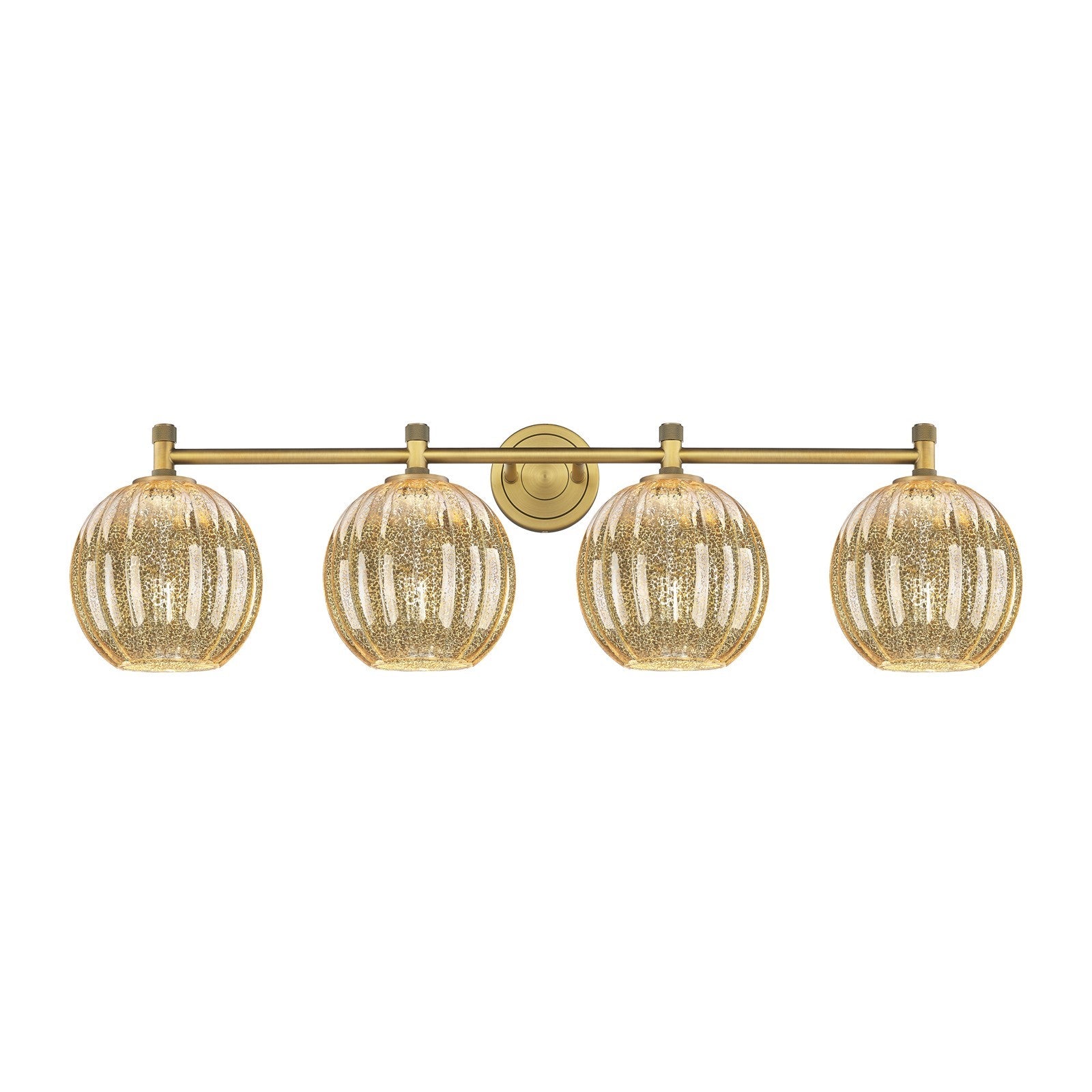 Innovations Preston Globe 38in 4-Light Bath Vanity Light | Industrial Brushed Brass and Mercury Glass | Bathroom Vanity | Model 434-4W-BB-G458-7ME