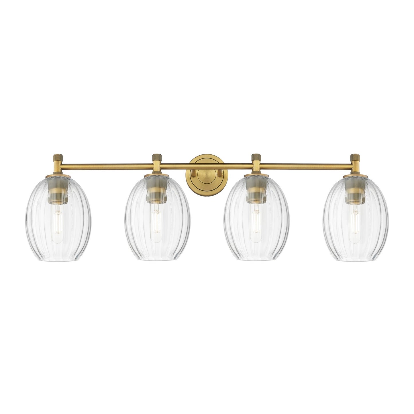 Innovations Preston Bulb 37in 4-Light Bath Vanity Light | Industrial Brushed Brass and Clear Glass | Bathroom Vanity | Model 434-4W-BB-G459-6CL