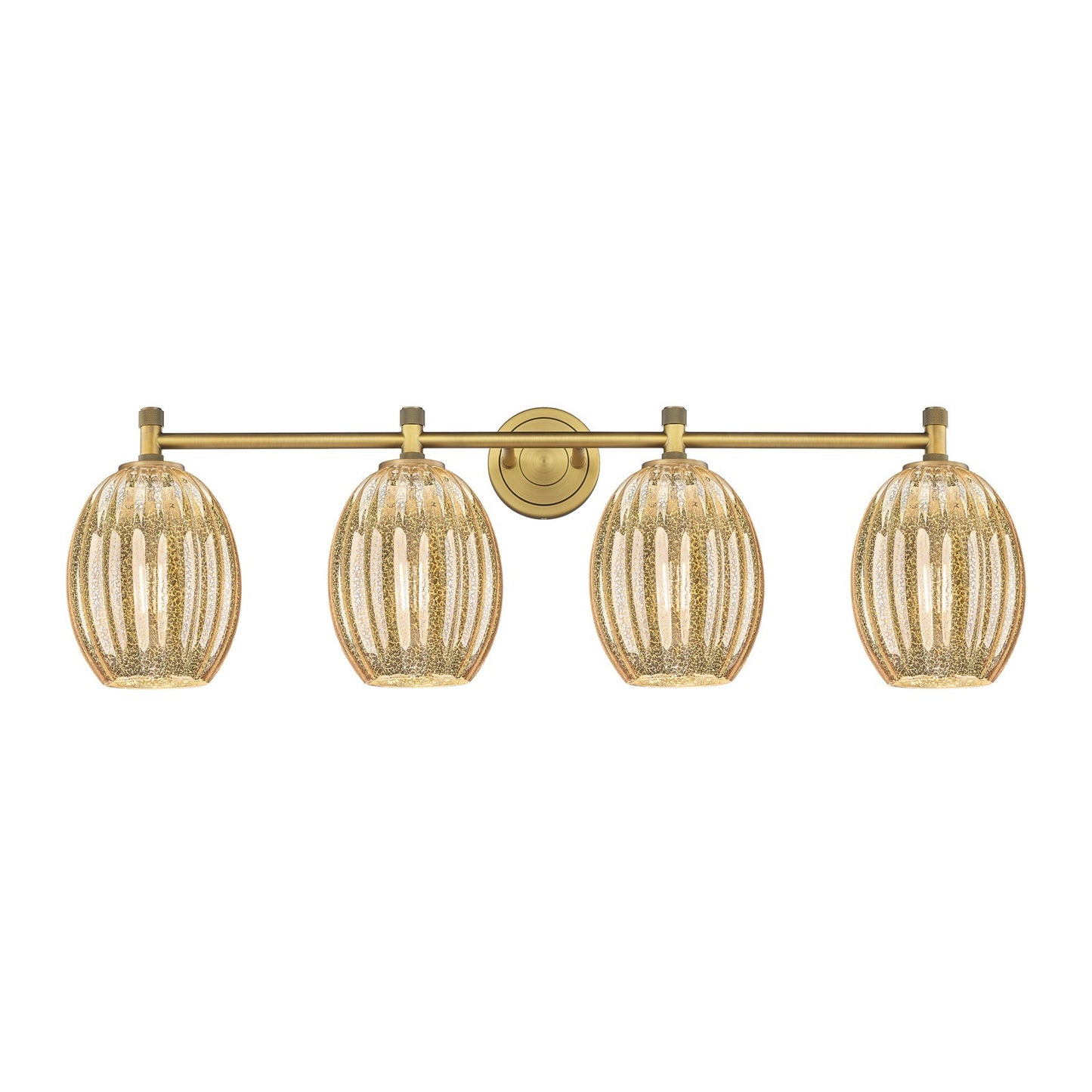 Innovations Preston Bulb 37in 4-Light Bath Vanity Light | Industrial Brushed Brass and Mercury Glass | Bathroom Vanity | Model 434-4W-BB-G459-6ME
