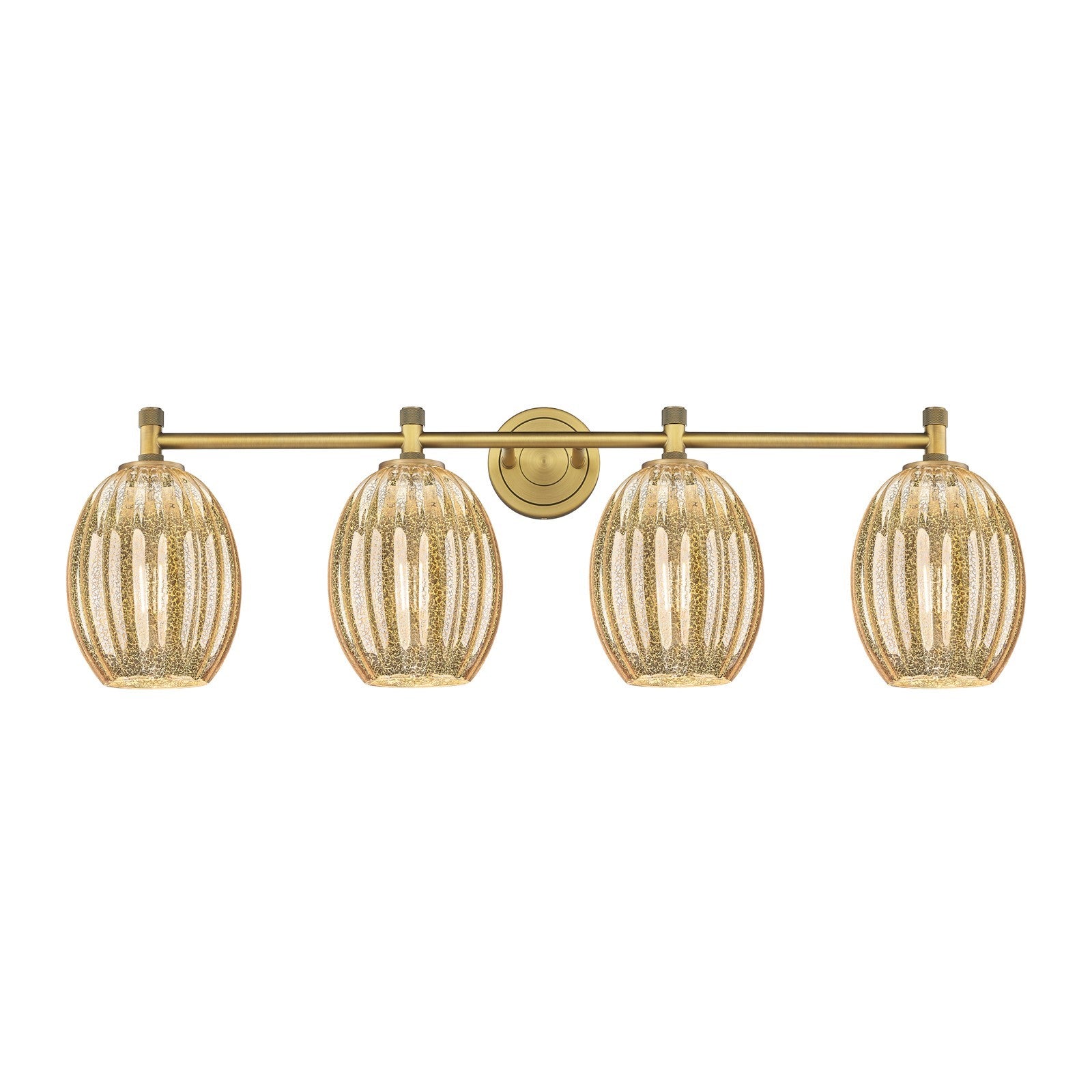 Innovations Preston Bulb 37in 4-Light Bath Vanity Light | Industrial Brushed Brass and Mercury Glass | Bathroom Vanity | Model 434-4W-BB-G459-6ME