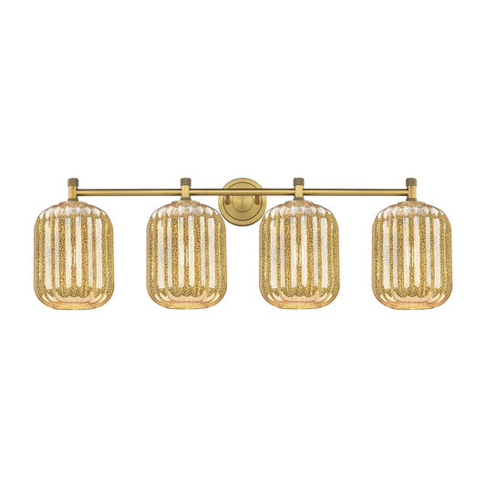 Innovations Preston Cylinder 37in 4-Light Bath Vanity | Industrial Brushed Brass and Mercury Glass | Bathroom & Powder | Model 434-4W-BB-G460-7ME