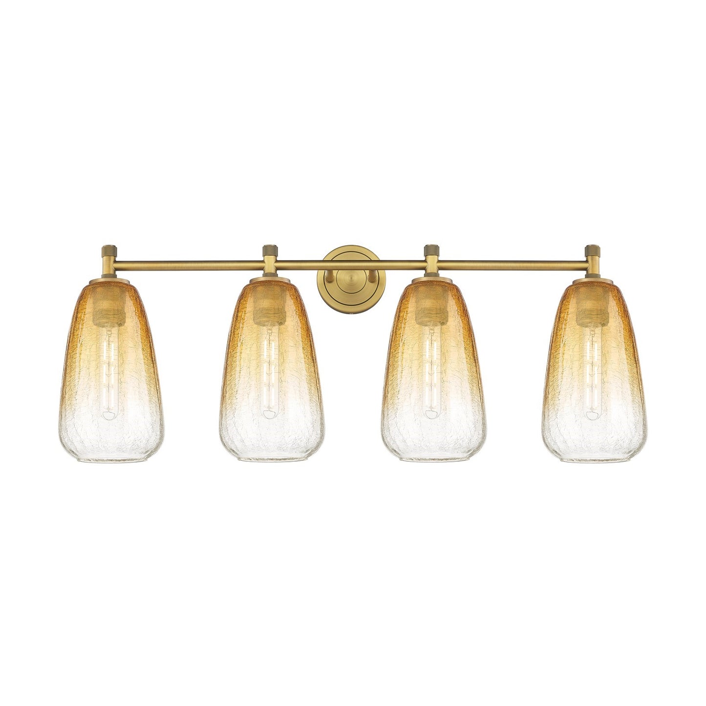 Innovations Brookhaven Almond 37in 4-Light Bath Vanity | Industrial Brushed Brass and Amber Glass | Bathroom & Powder Room | Model 434-4W-BB-G480-6AM