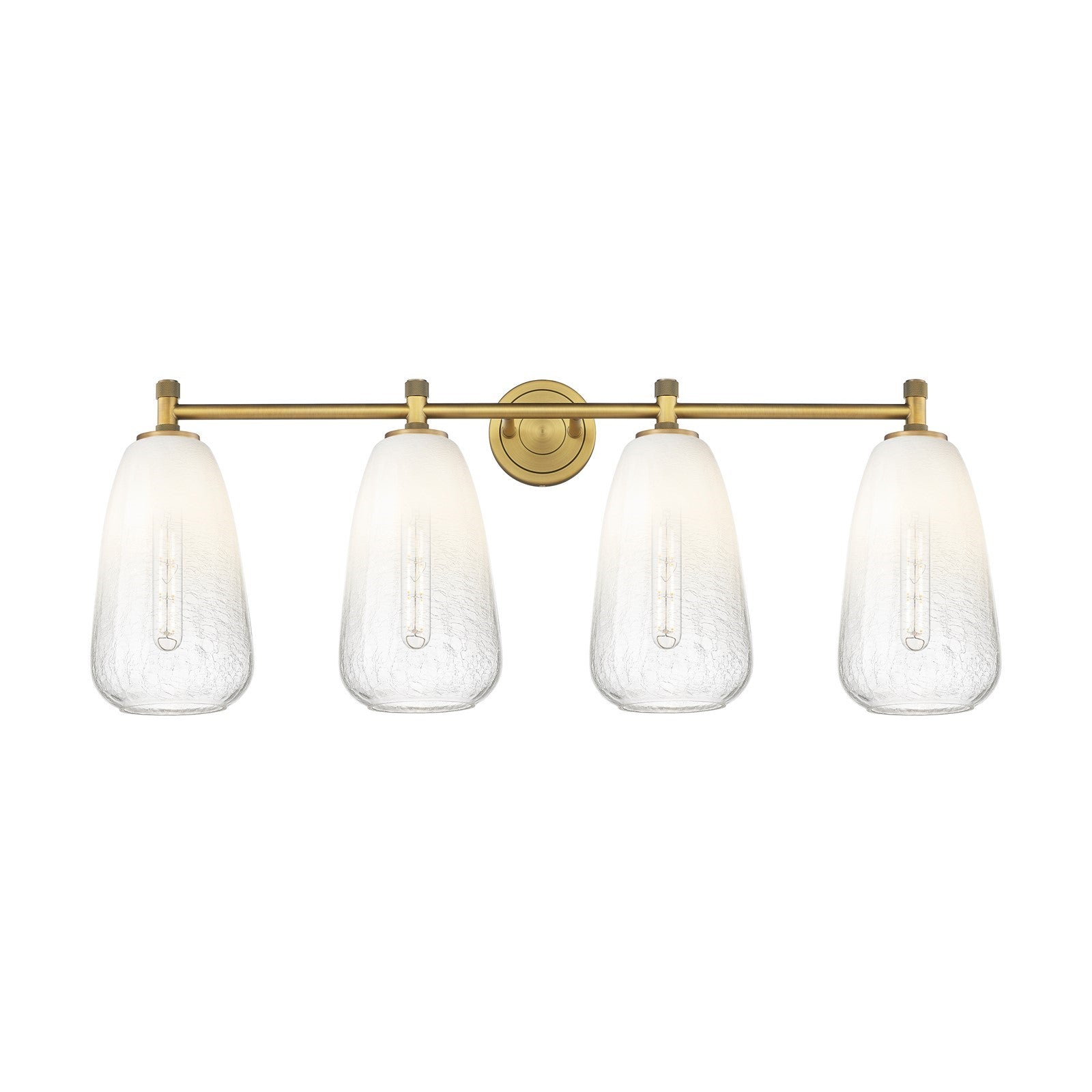 Innovations Brookhaven Almond 37in 4-Light Bath Vanity | Industrial Brushed Brass and Opal Glass | Bathroom & Powder Room | Model 434-4W-BB-G480-6OP