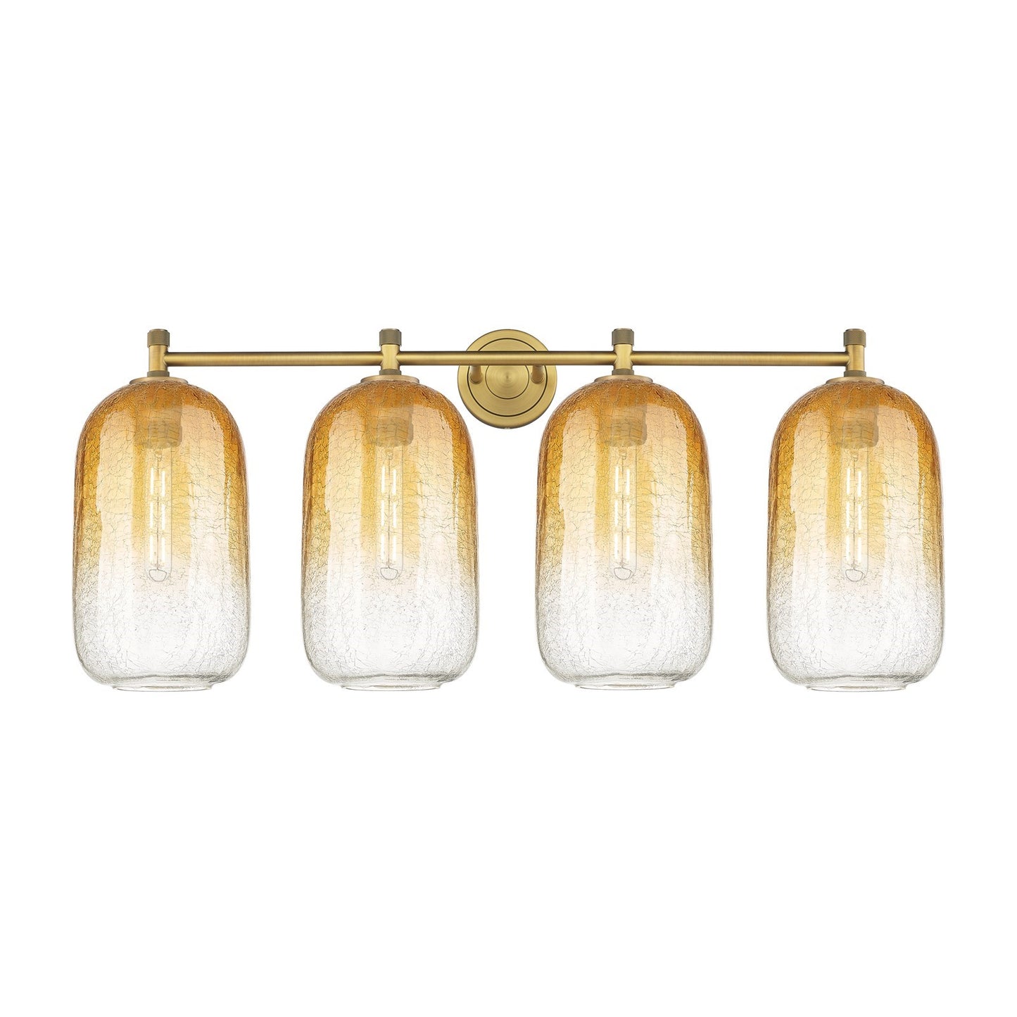 Innovations Brookhaven Cloche 38in 4-Light Bath Vanity Light | Industrial Brushed Brass and Amber Glass | Bathroom Vanity | Model 434-4W-BB-G482-7AM