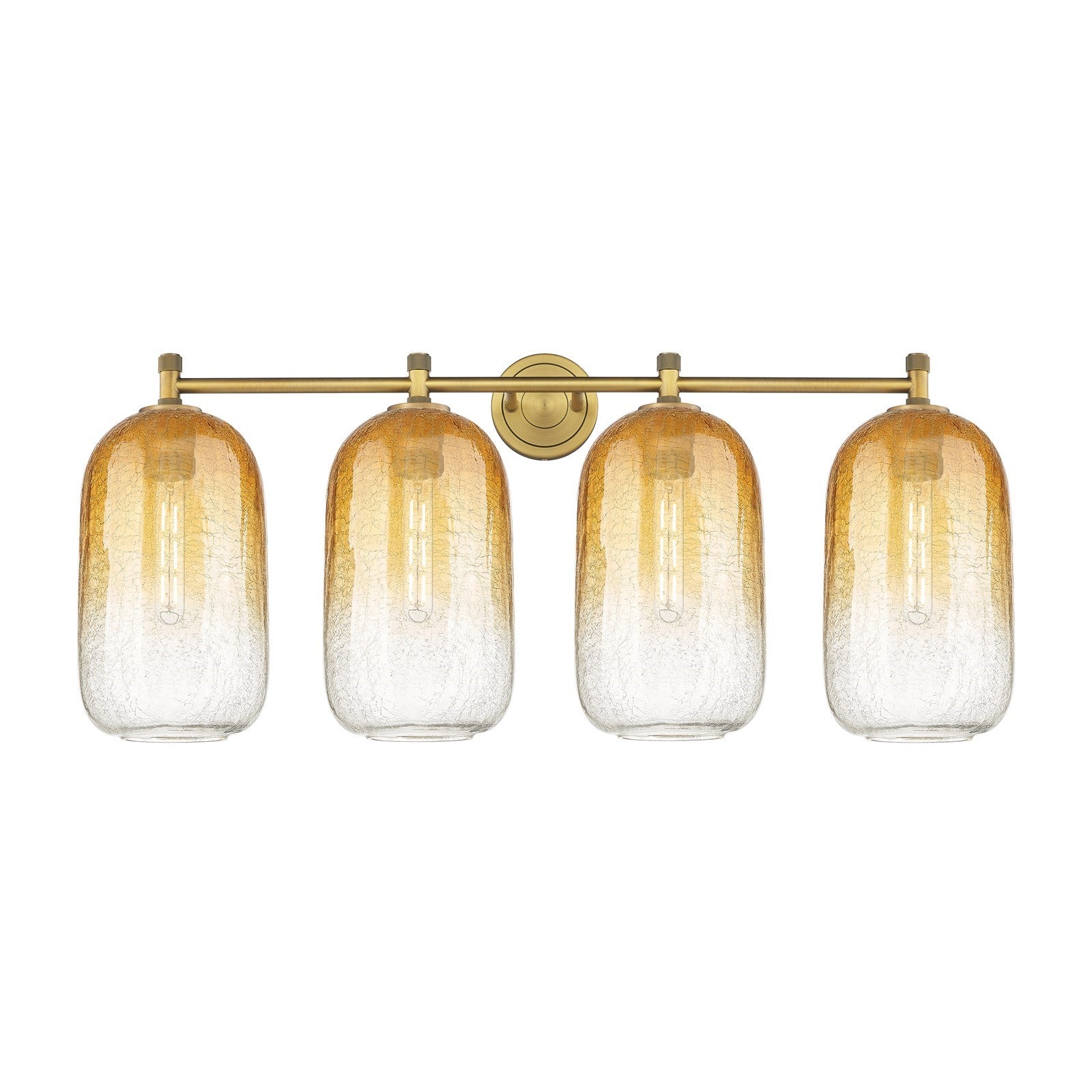 Innovations Brookhaven Cloche 38in 4-Light Bath Vanity Light | Industrial Brushed Brass and Amber Glass | Bathroom Vanity | Model 434-4W-BB-G482-7AM