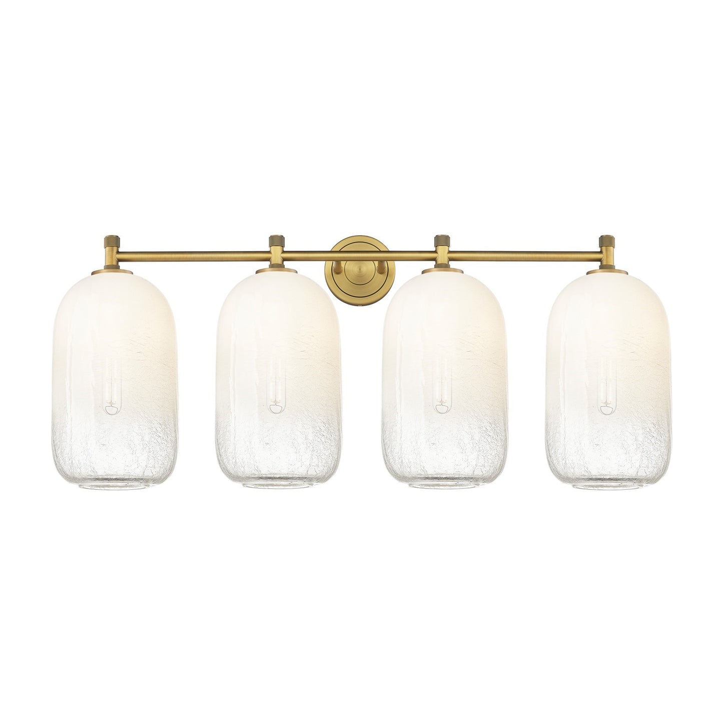 Innovations Brookhaven Cloche 38in 4-Light Bath Vanity Light | Industrial Brushed Brass and Opal Glass | Bathroom Vanity | Model 434-4W-BB-G482-7OP