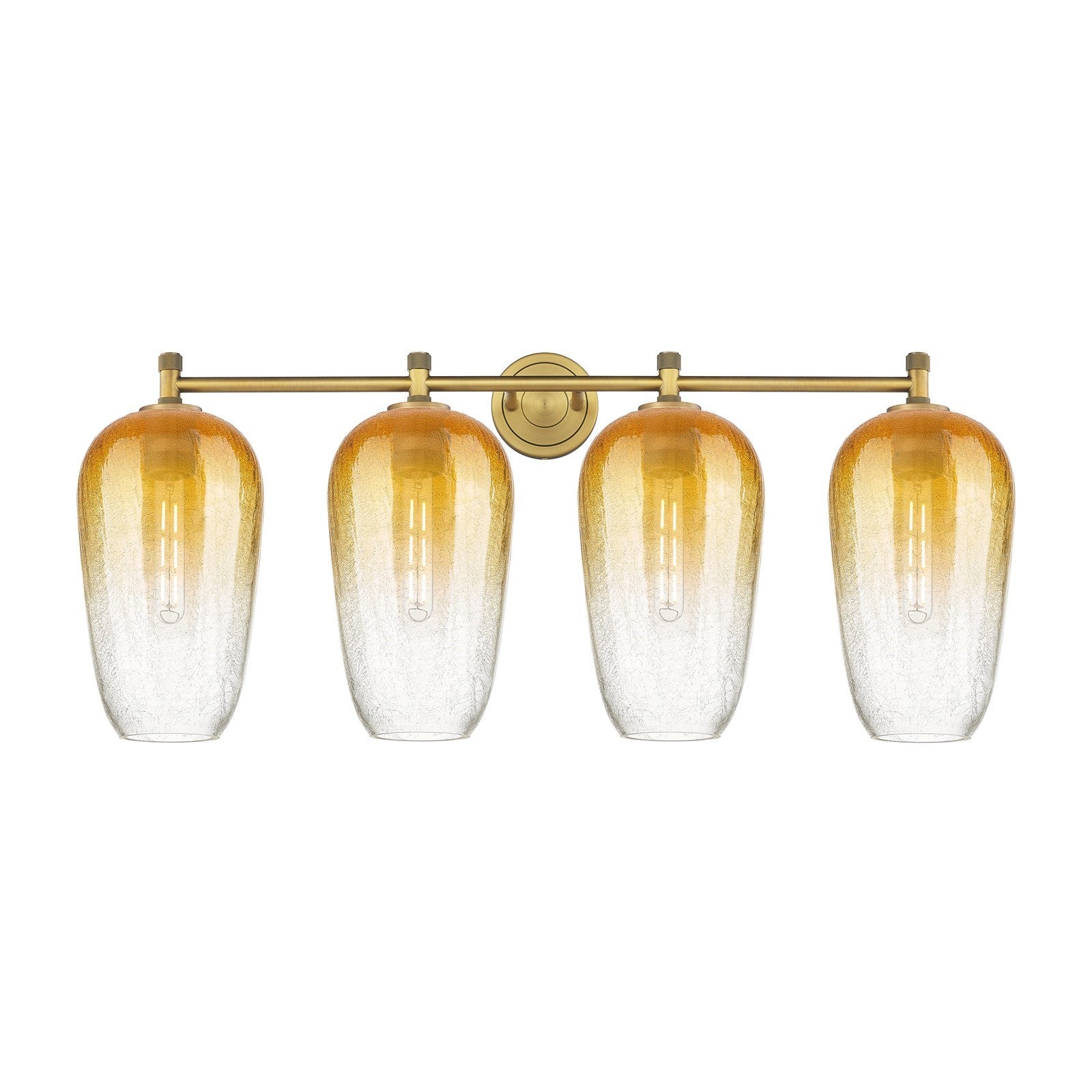 Innovations Brookhaven Flute 38in 4-Light Bath Vanity | Industrial Brushed Brass and Amber Glass | Bathroom & Powder Room | Model 434-4W-BB-G484-7AM