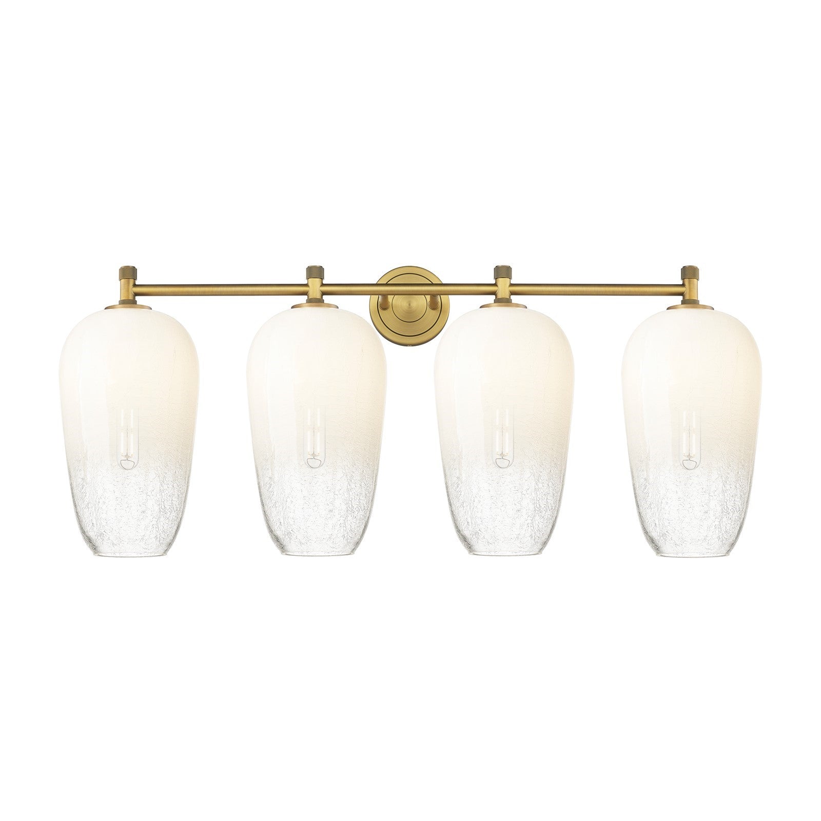 Innovations Brookhaven Flute 38in 4-Light Bath Vanity | Industrial Brushed Brass and Opal Glass | Bathroom & Powder Room | Model 434-4W-BB-G484-7OP