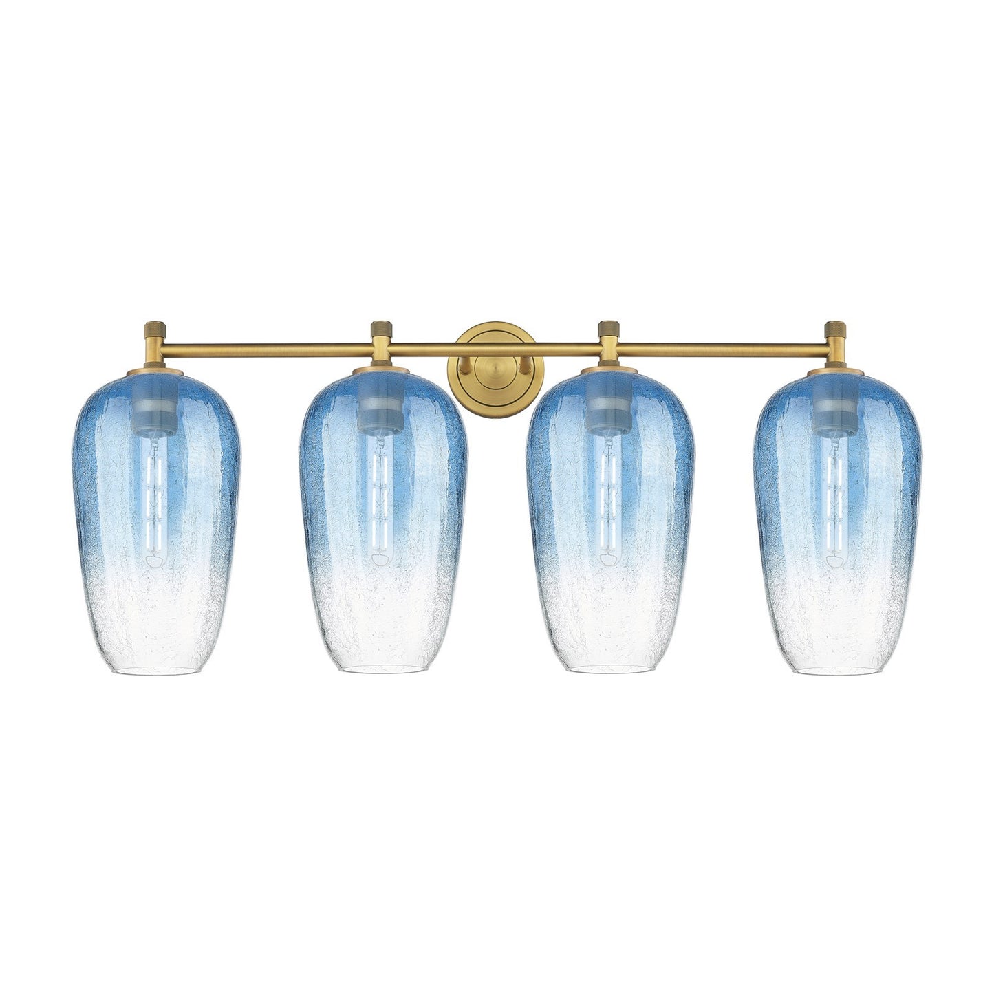 Innovations Brookhaven Flute 38in 4-Light Bath Vanity | Industrial Brushed Brass and Sapphire Blue Glass | Bathroom | Model 434-4W-BB-G484-7SB