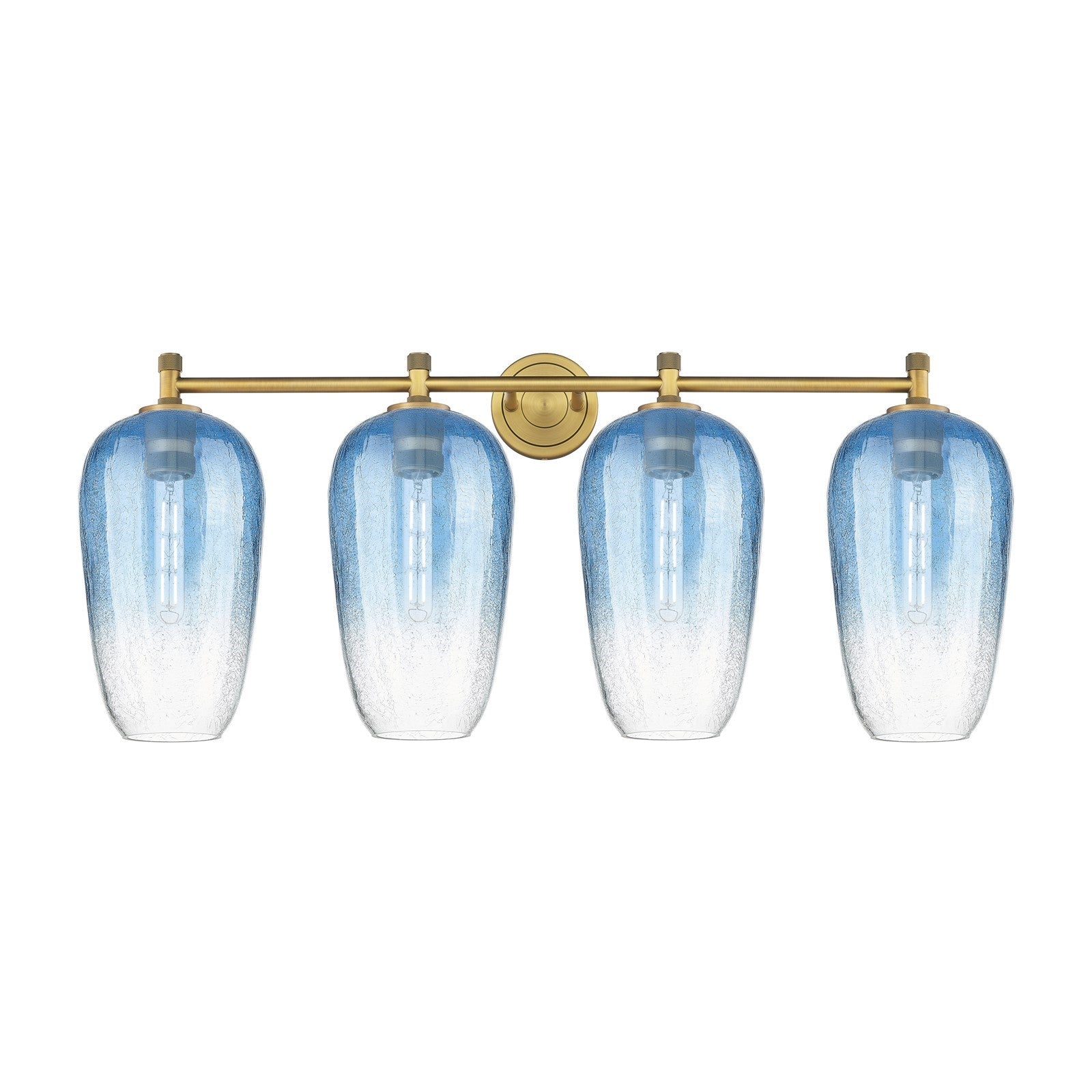 Innovations Brookhaven Flute 38in 4-Light Bath Vanity | Industrial Brushed Brass and Sapphire Blue Glass | Bathroom | Model 434-4W-BB-G484-7SB