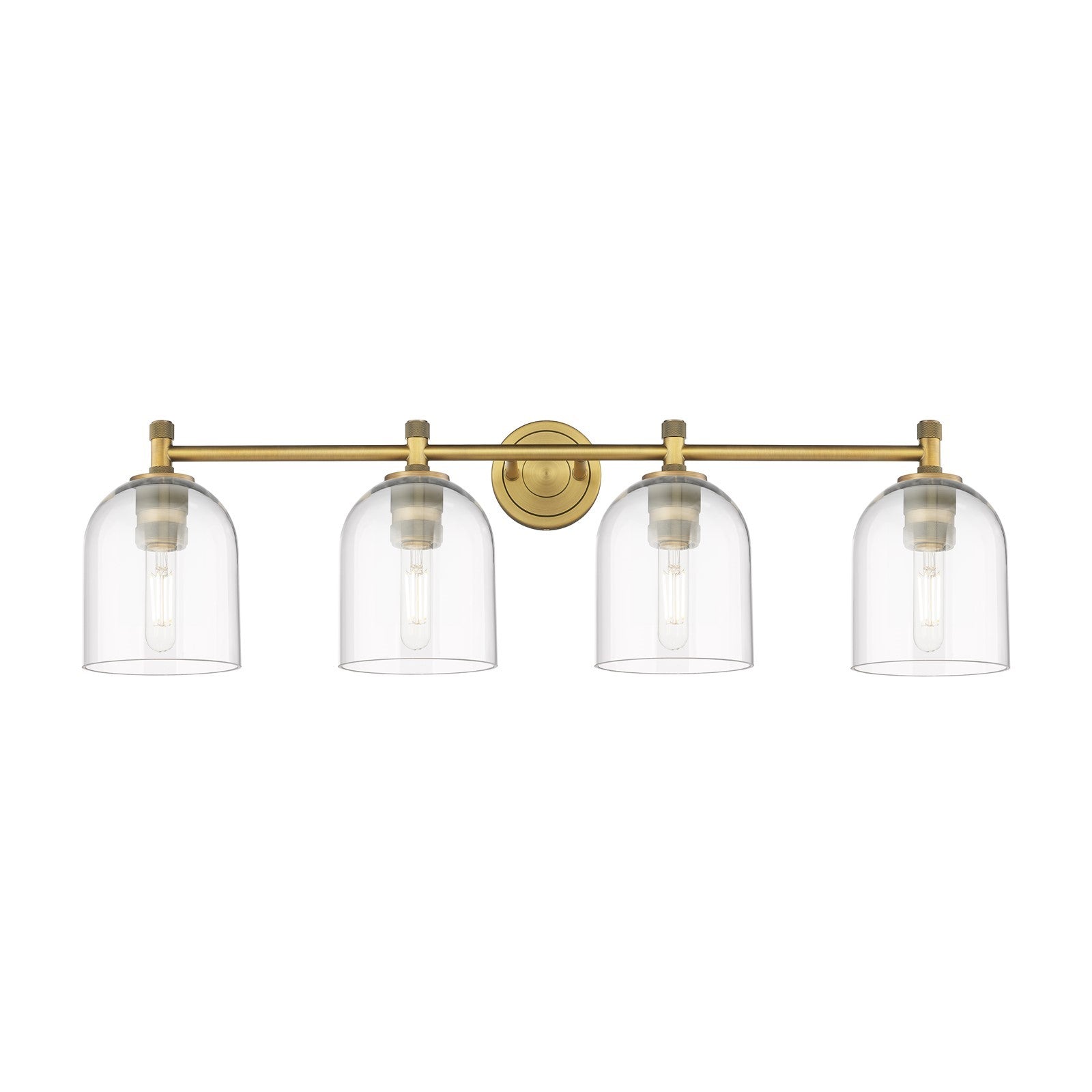 Innovations Bella 36in 4-Light Bath Vanity | Industrial Brushed Brass and Clear Glass | Bathroom & Powder Room | 36 x 10 in | Model 434-4W-BB-G558-6CL