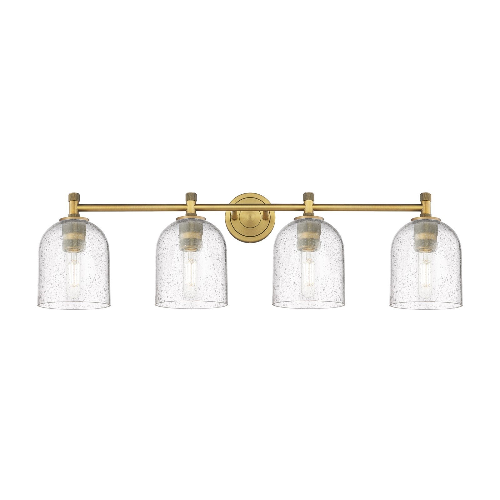Innovations Bella 36in 4-Light Bath Vanity | Industrial Brushed Brass and Seedy Glass | Bathroom & Powder Room | Model 434-4W-BB-G558-6SDY