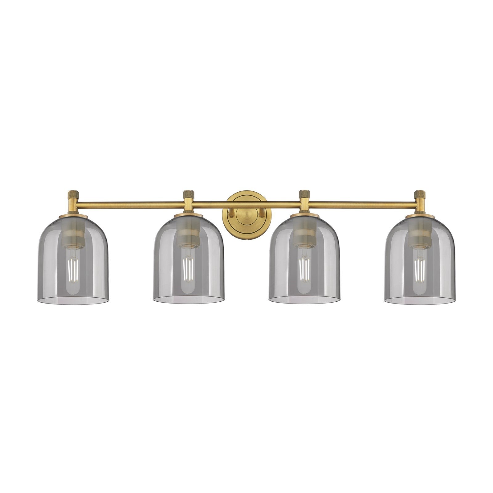 Innovations Bella 36in 4-Light Bath Vanity Light | Industrial Brushed Brass and Light Smoke Glass | Bathroom Vanity | Model 434-4W-BB-G558-6SM