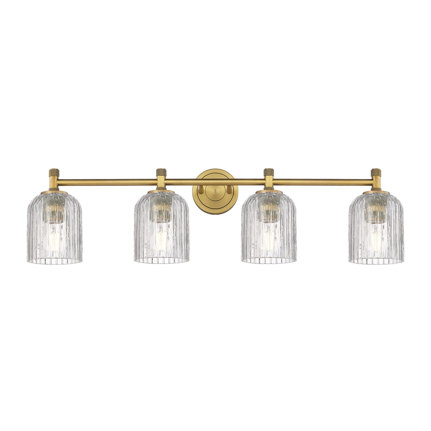 Innovations Crown Point 35in 4-Light Bath Vanity Light | Industrial Brushed Brass and Clear Glass | Bathroom Vanity | Model 434-4W-BB-G559-5CL