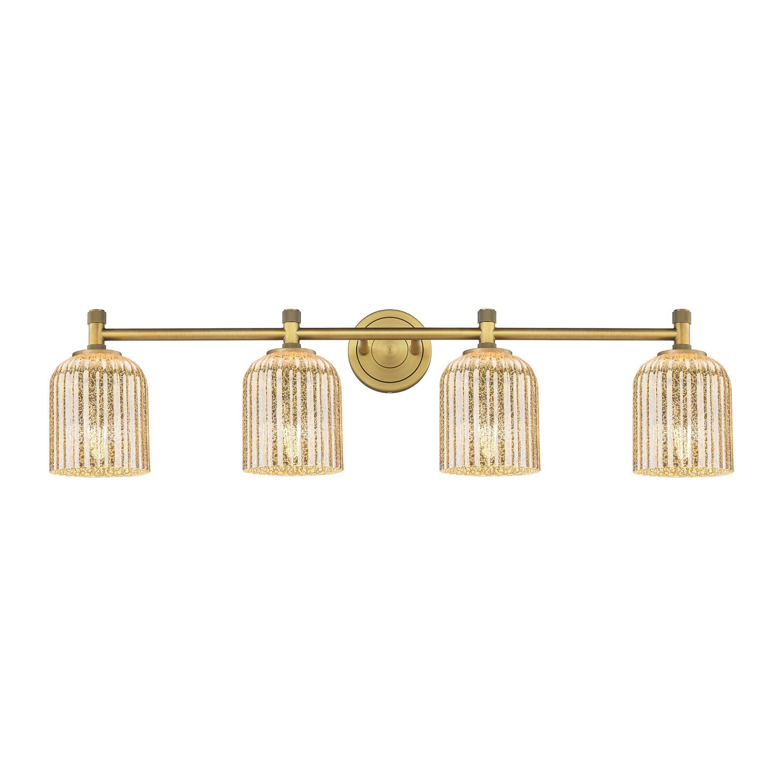 Innovations Crown Point 35in 4-Light Bath Vanity | Industrial Brushed Brass and Mercury Glass | Bathroom & Powder Room | Model 434-4W-BB-G559-5ME