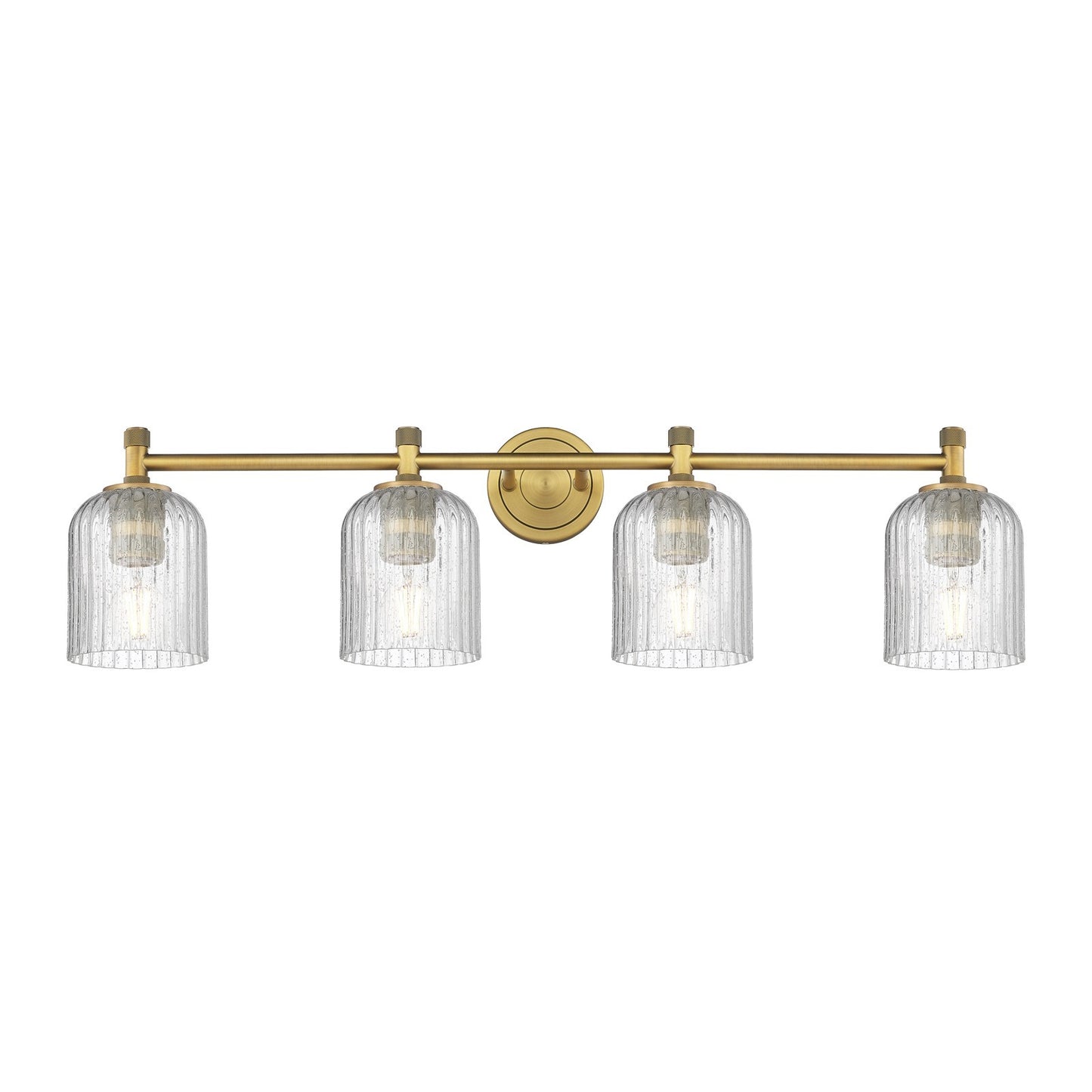 Innovations Crown Point 35in 4-Light Bath Vanity | Industrial Brushed Brass and Seedy Glass | Bathroom & Powder Room | Model 434-4W-BB-G559-5SDY