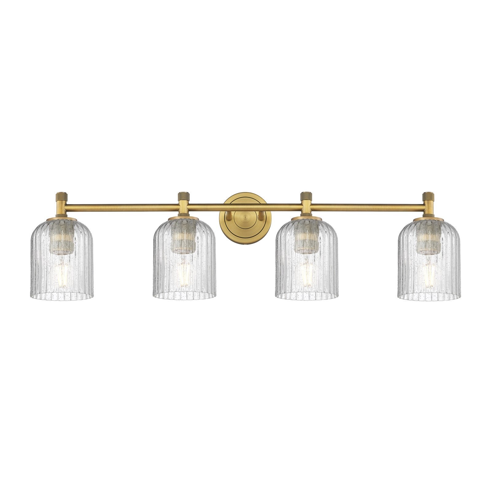 Innovations Crown Point 35in 4-Light Bath Vanity | Industrial Brushed Brass and Seedy Glass | Bathroom & Powder Room | Model 434-4W-BB-G559-5SDY