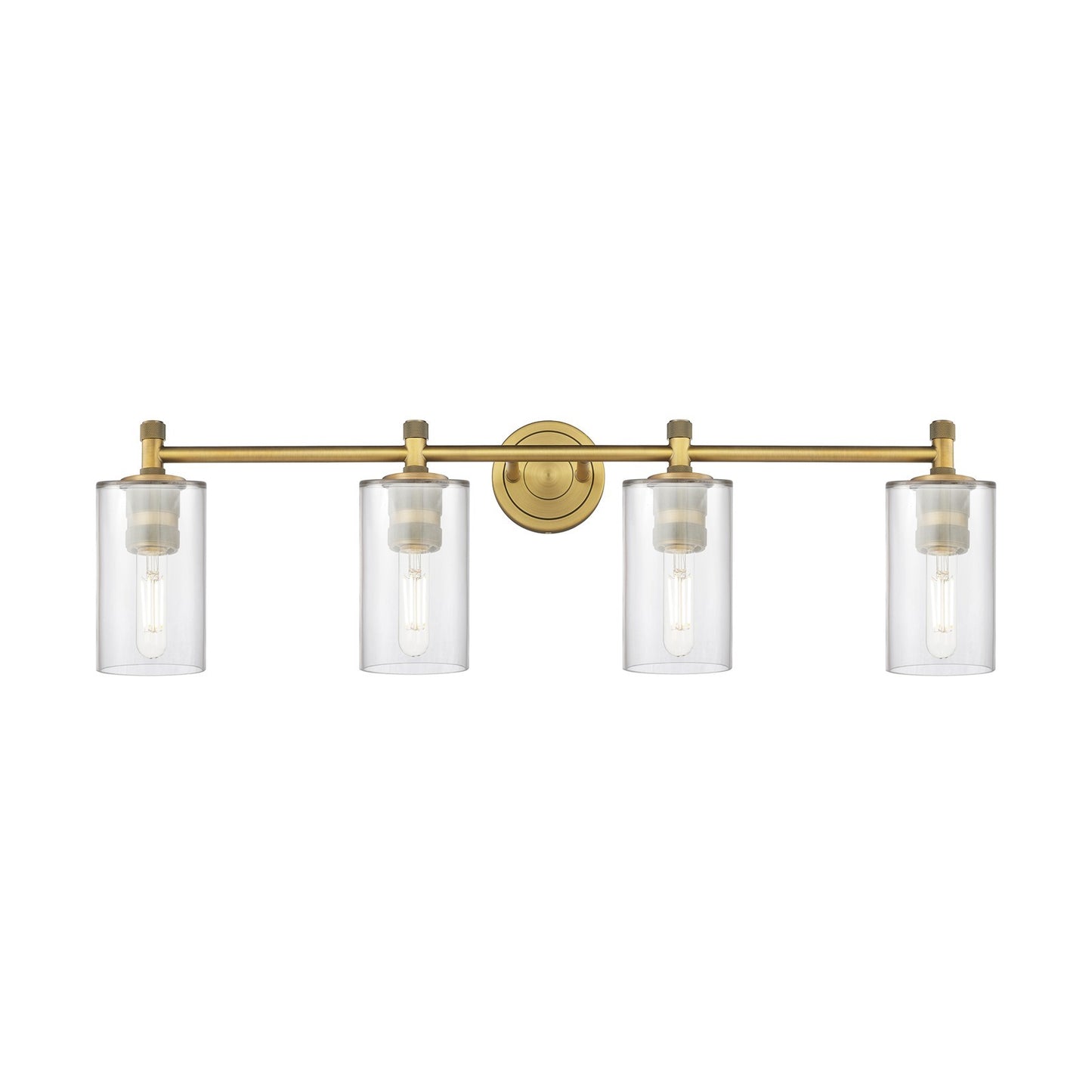 Innovations Clymer 34.38in 4-Light Bath Vanity Light | Industrial Brushed Brass and Clear Glass | Bathroom Vanity | Model 434-4W-BB-G802