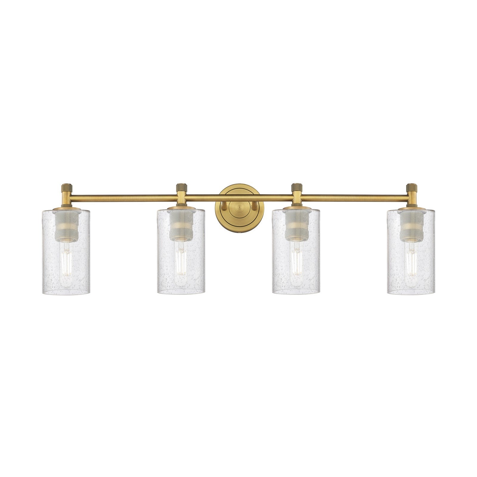 Innovations Clymer 34.38in 4-Light Bath Vanity Light | Industrial Brushed Brass and Seedy Glass | Bathroom Vanity | Model 434-4W-BB-G804
