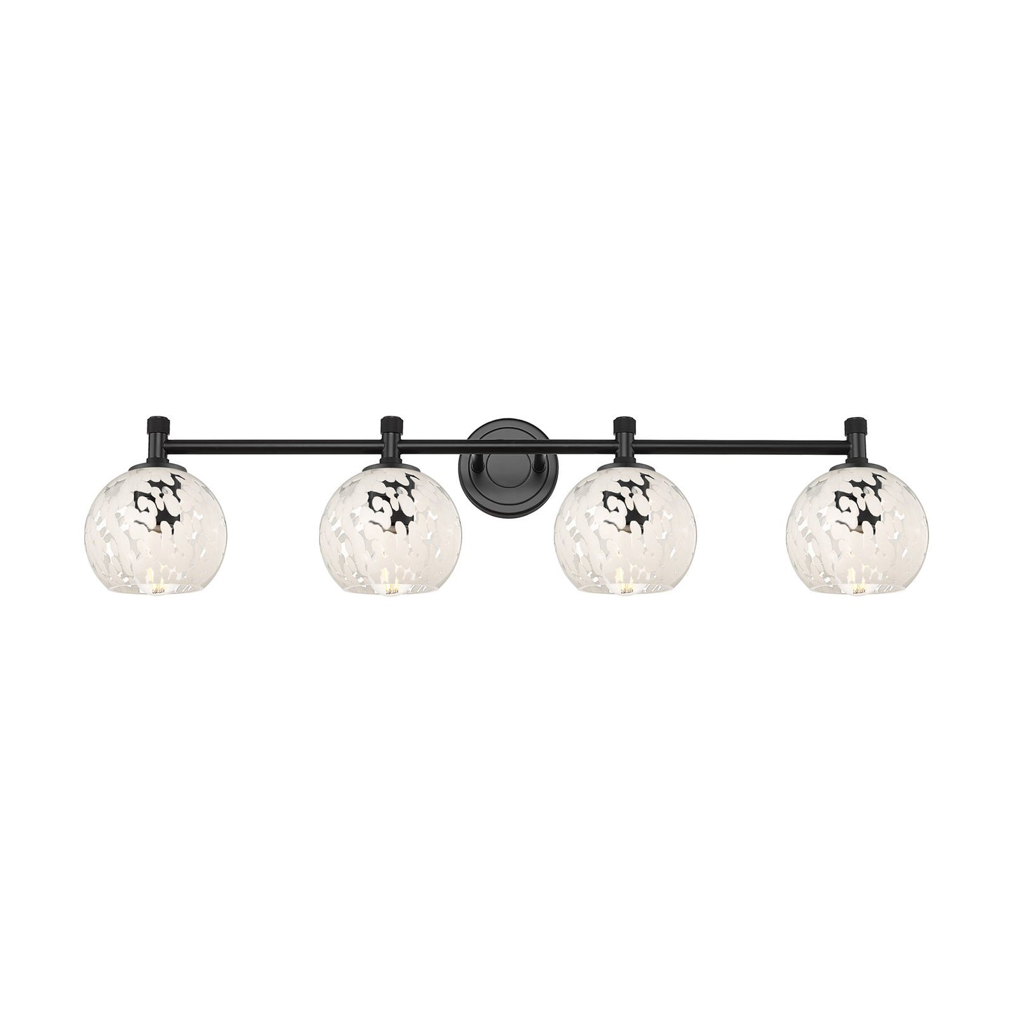 Innovations White Mouchette 36.5in 4-Light Bath Vanity Light | Industrial Matte Black and White Mouchette Glass | Model 434-4W-BK-G1216-6WM