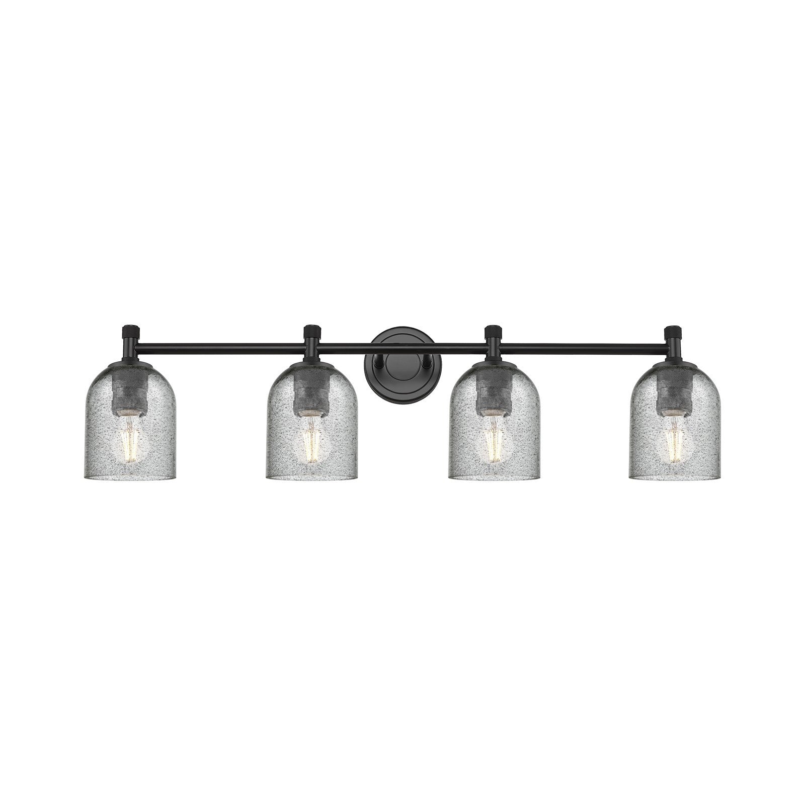 Innovations Caledonia 35.5in 4-Light Bath Vanity Light | Industrial Matte Black and Charcoal Glass | Bathroom & Powder Room | Model 434-4W-BK-G257