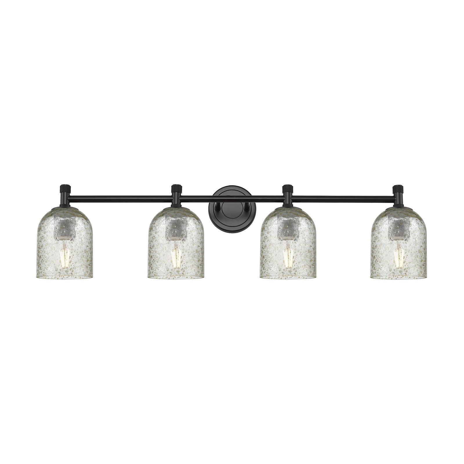Innovations Caledonia 35.5in 4-Light Bath Vanity Light | Industrial Matte Black and Mica Glass | Bathroom & Powder Room | Model 434-4W-BK-G259