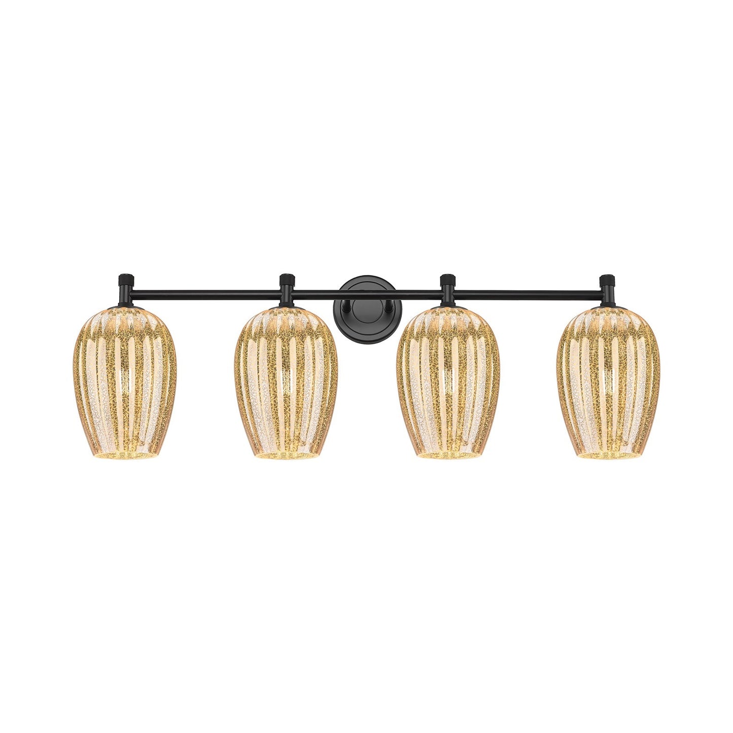 Innovations Preston Flute 36.75in 4-Light Bath Vanity Light | Industrial Matte Black and Mercury Glass | Bathroom & Powder | Model 434-4W-BK-G457-6ME