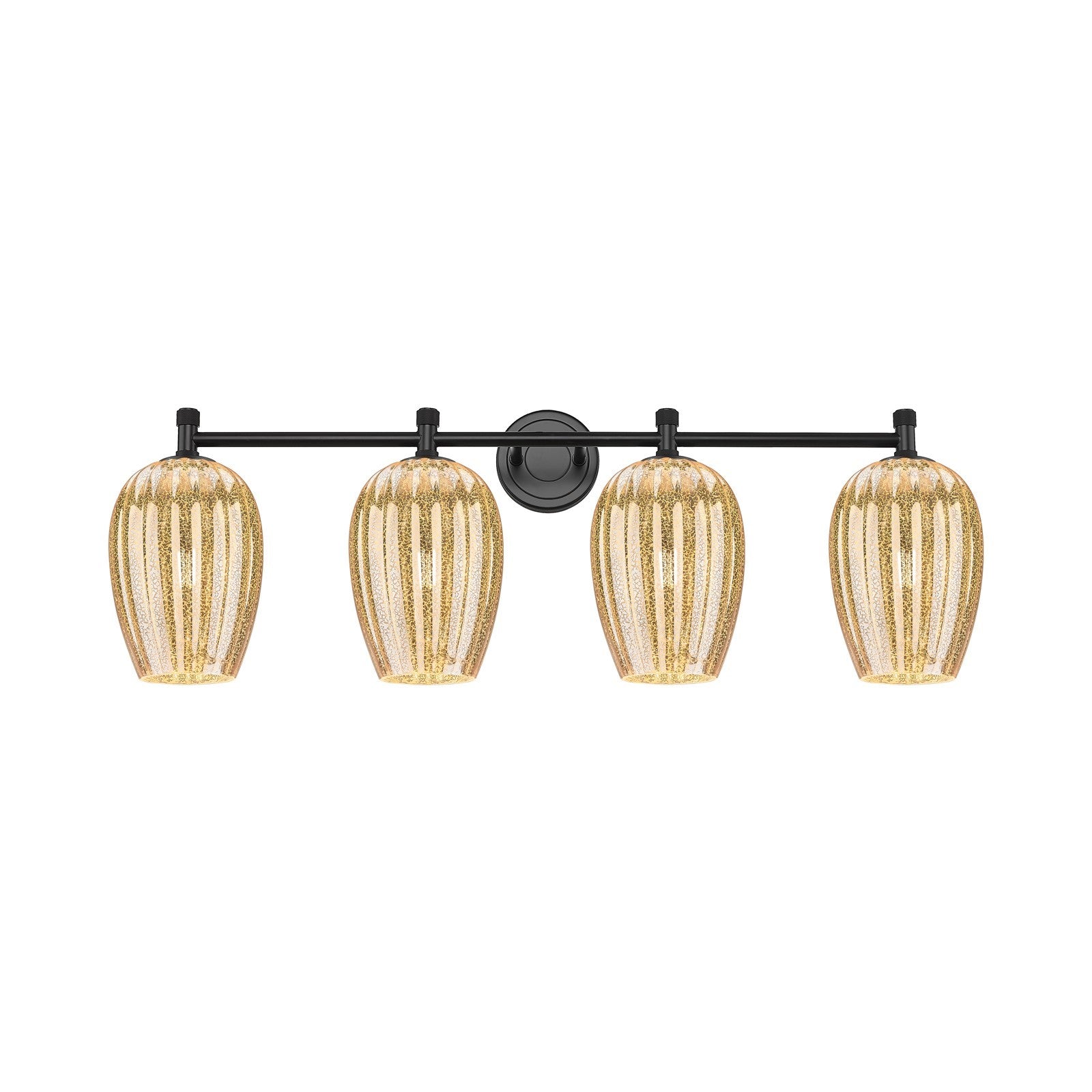 Innovations Preston Flute 36.75in 4-Light Bath Vanity Light | Industrial Matte Black and Mercury Glass | Bathroom & Powder | Model 434-4W-BK-G457-6ME