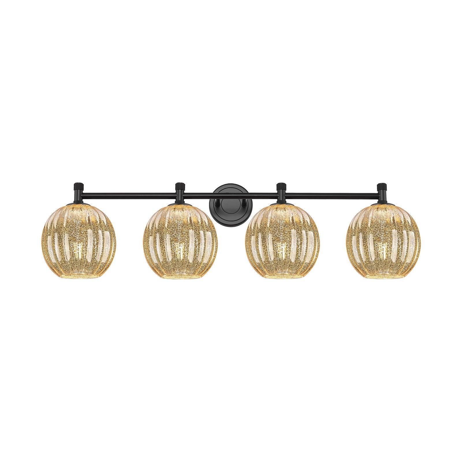 Innovations Preston Globe 38in 4-Light Bath Vanity | Industrial Matte Black and Mercury Glass | Bathroom Vanity | Model 434-4W-BK-G458-7ME
