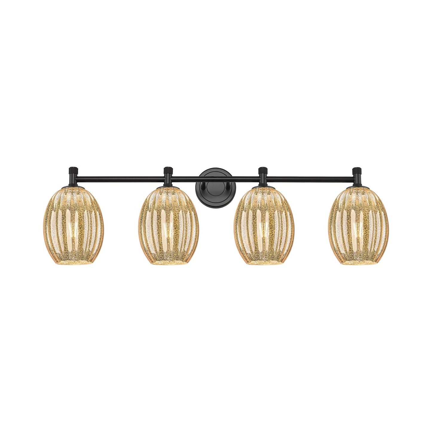 Innovations Preston Bulb 37in 4-Light Bath Vanity | Industrial Matte Black and Mercury Glass | Bathroom Vanity | Model 434-4W-BK-G459-6ME