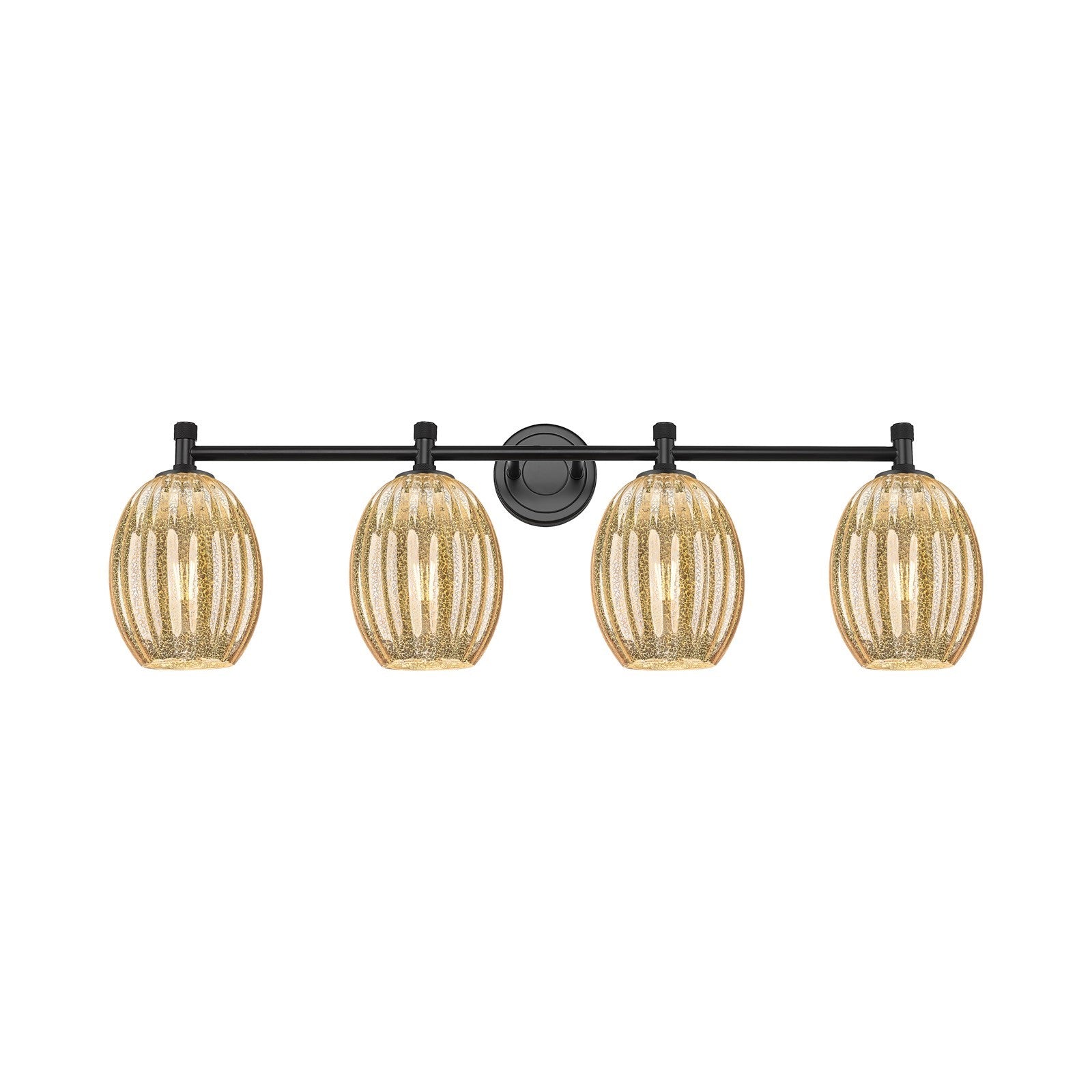 Innovations Preston Bulb 37in 4-Light Bath Vanity | Industrial Matte Black and Mercury Glass | Bathroom Vanity | Model 434-4W-BK-G459-6ME