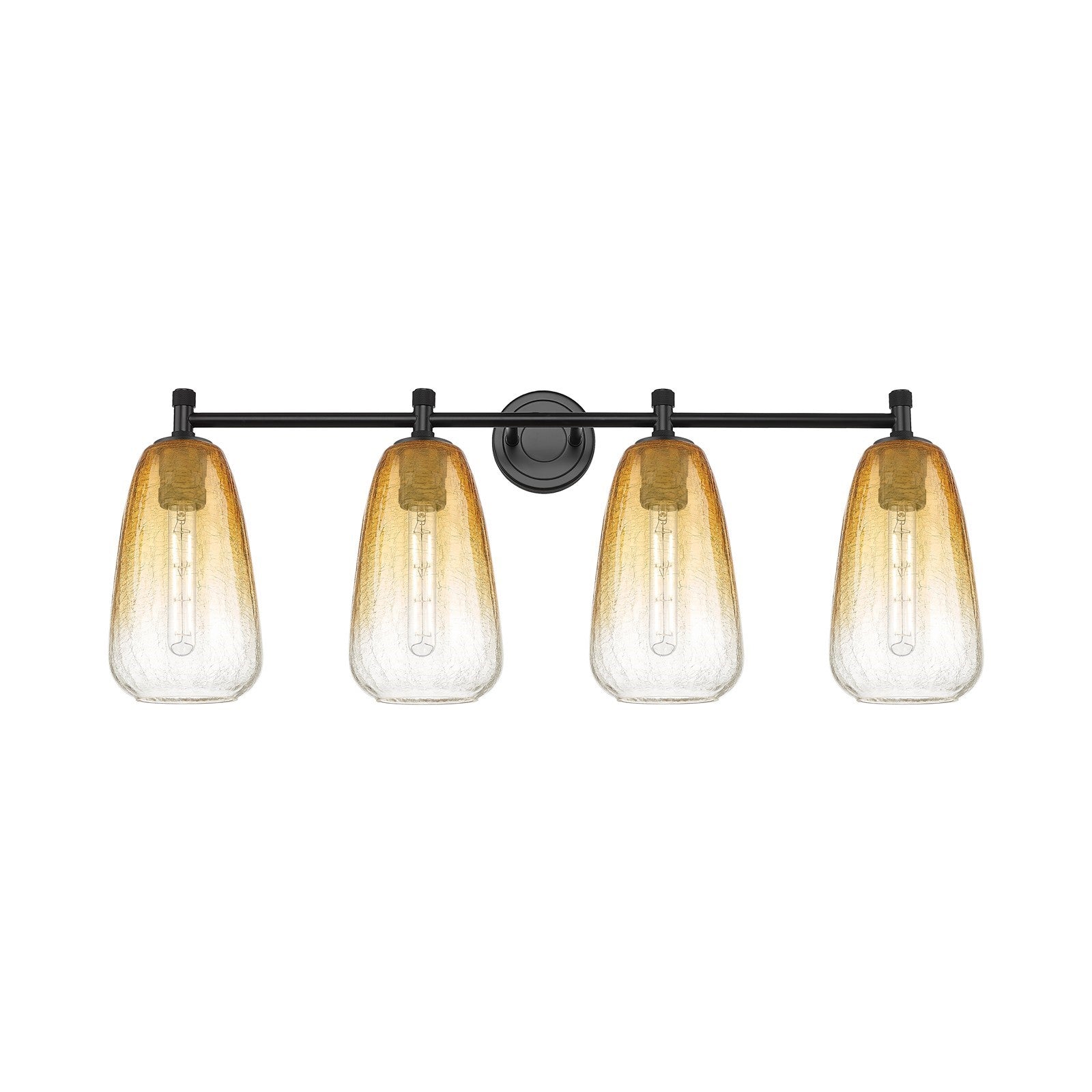 Innovations Brookhaven Almond 37in 4-Light Bath Vanity | Industrial Matte Black and Amber Glass | Bathroom Vanity | Model 434-4W-BK-G480-6AM