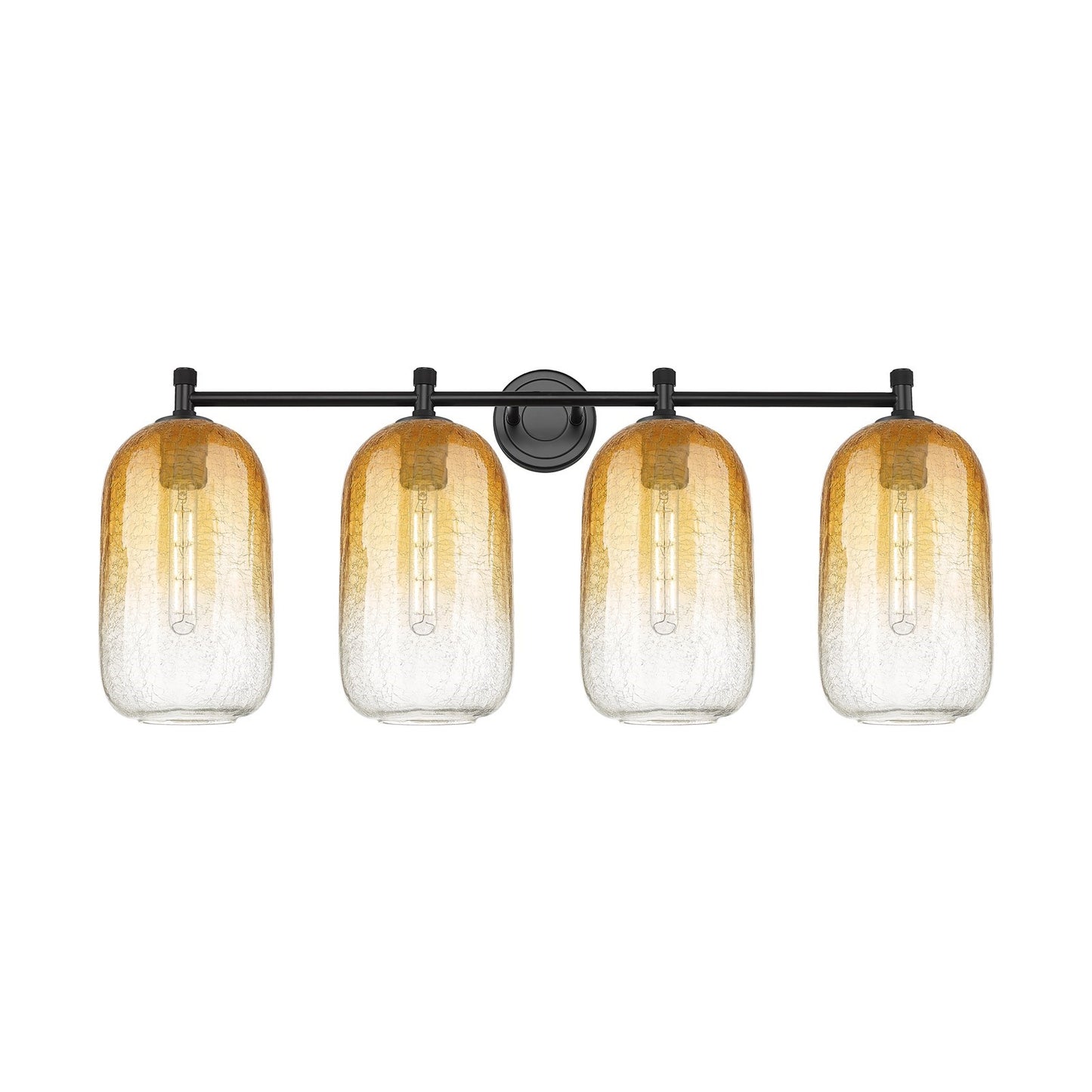 Innovations Brookhaven Cloche 37in 4-Light Bath Vanity | Industrial Matte Black and Amber Glass | Bathroom & Powder Room | Model 434-4W-BK-G482-7AM