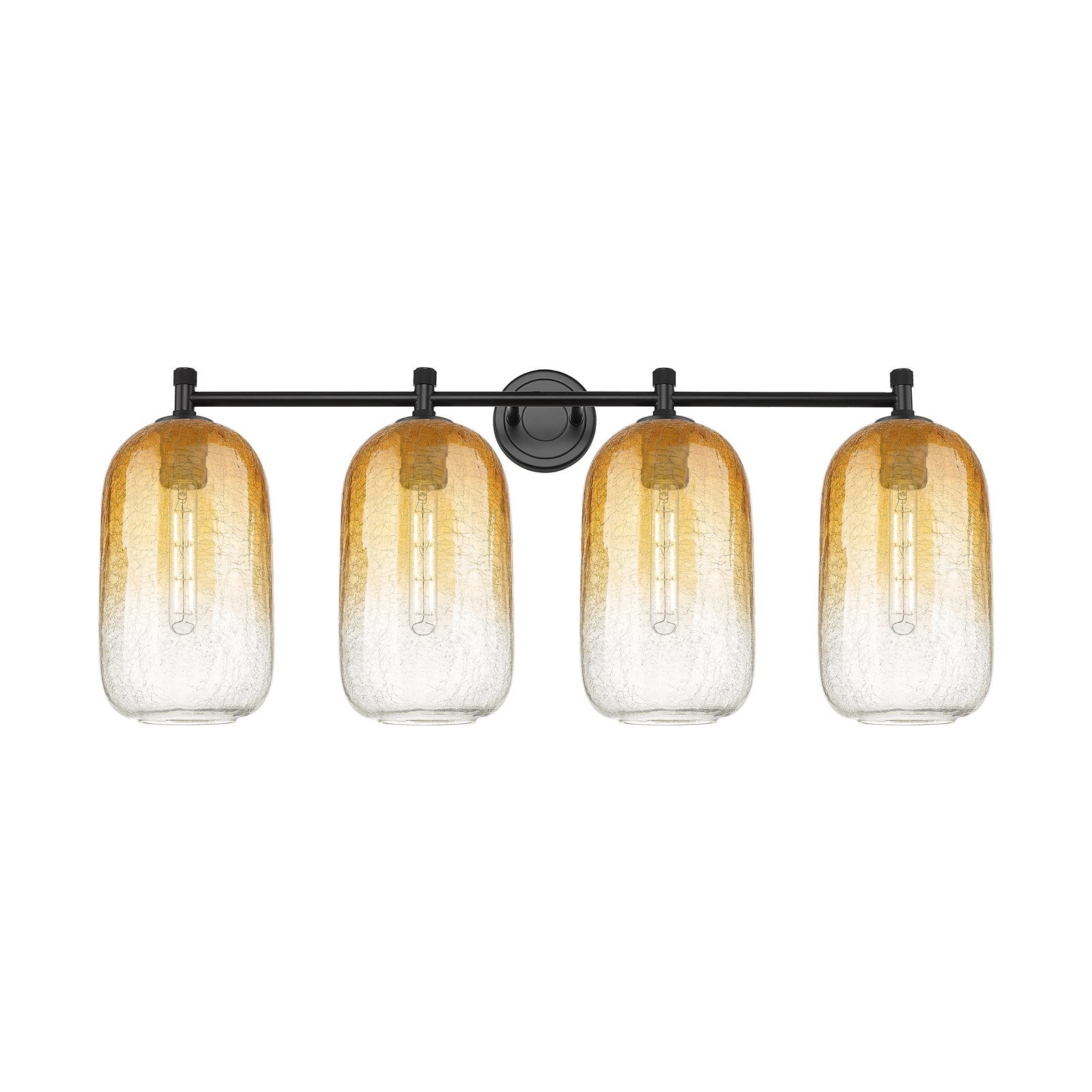 Innovations Brookhaven Cloche 37in 4-Light Bath Vanity | Industrial Matte Black and Amber Glass | Bathroom & Powder Room | Model 434-4W-BK-G482-7AM