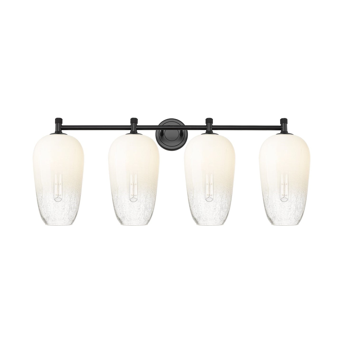 Innovations Brookhaven Flute 37in 4-Light Bath Vanity | Industrial Matte Black and Opal Glass | Bathroom & Powder Room | Model 434-4W-BK-G484-7OP