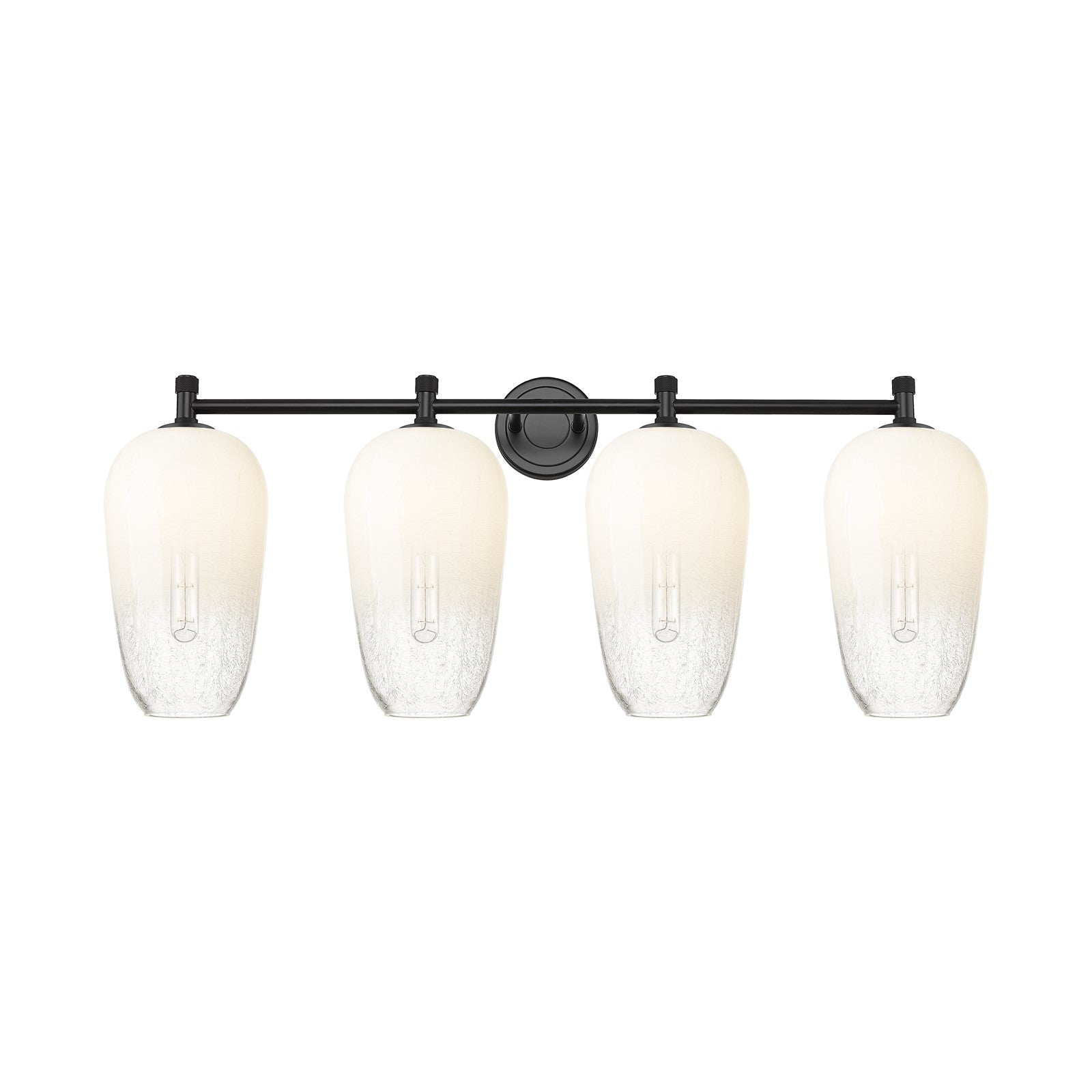Innovations Brookhaven Flute 37in 4-Light Bath Vanity | Industrial Matte Black and Opal Glass | Bathroom & Powder Room | Model 434-4W-BK-G484-7OP