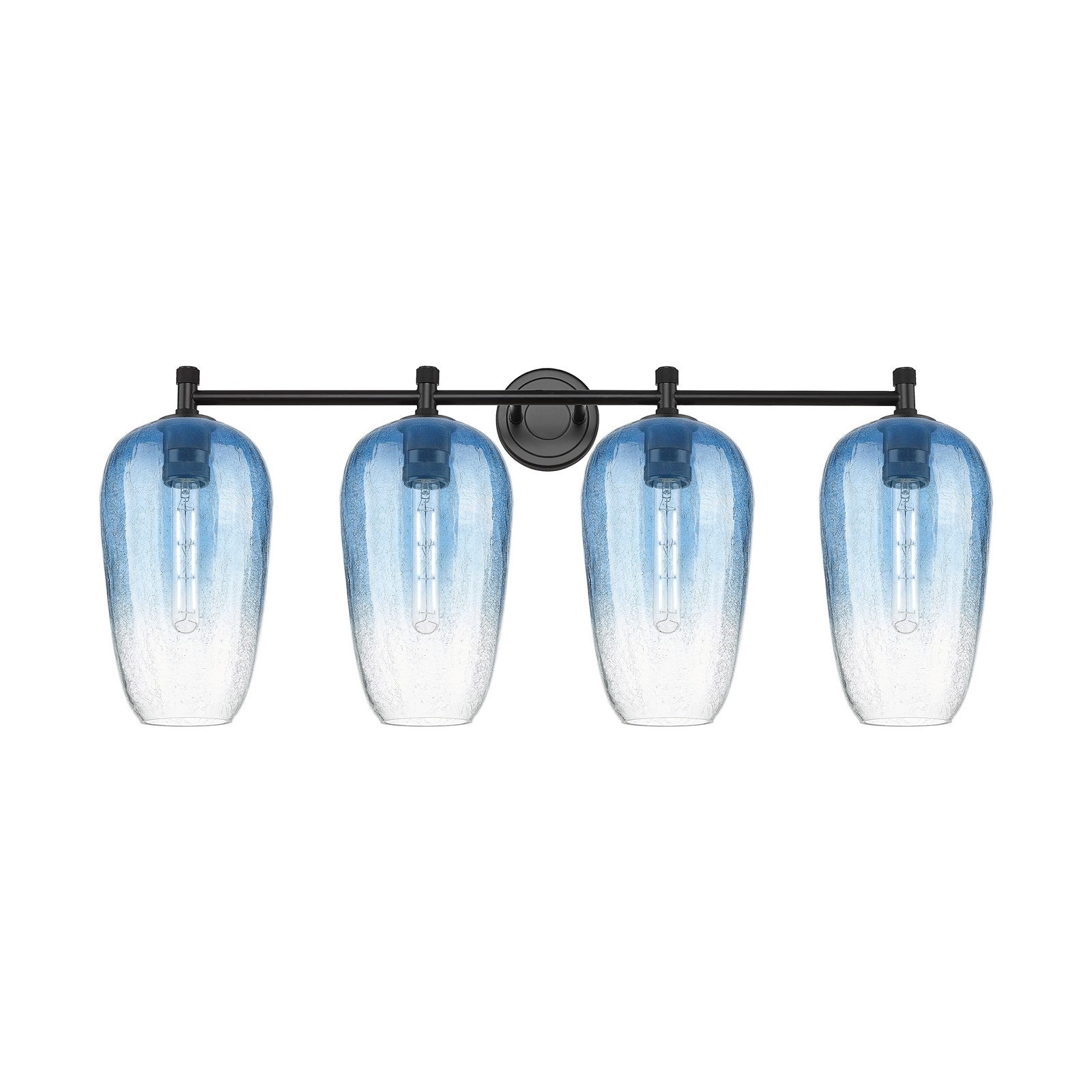 Innovations Brookhaven Flute 37.5in 4-Light Bath Vanity | Industrial Matte Black and Sapphire Blue Glass | Bathroom Vanity | Model 434-4W-BK-G484-7SB