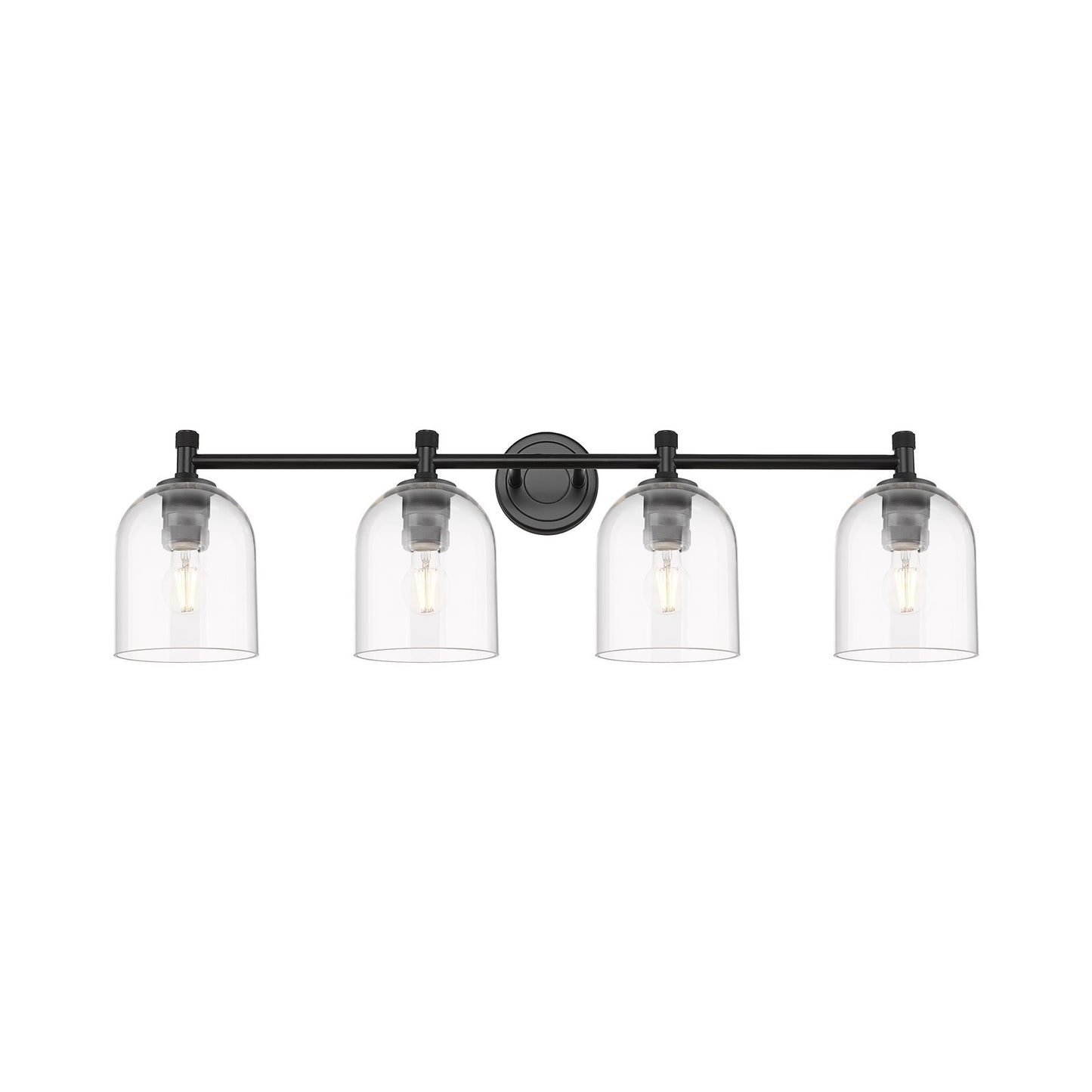 Innovations Bella 36in 4-Light Bath Vanity | Industrial Matte Black and Clear Glass | Bathroom Vanity Light | Model 434-4W-BK-G558-6CL