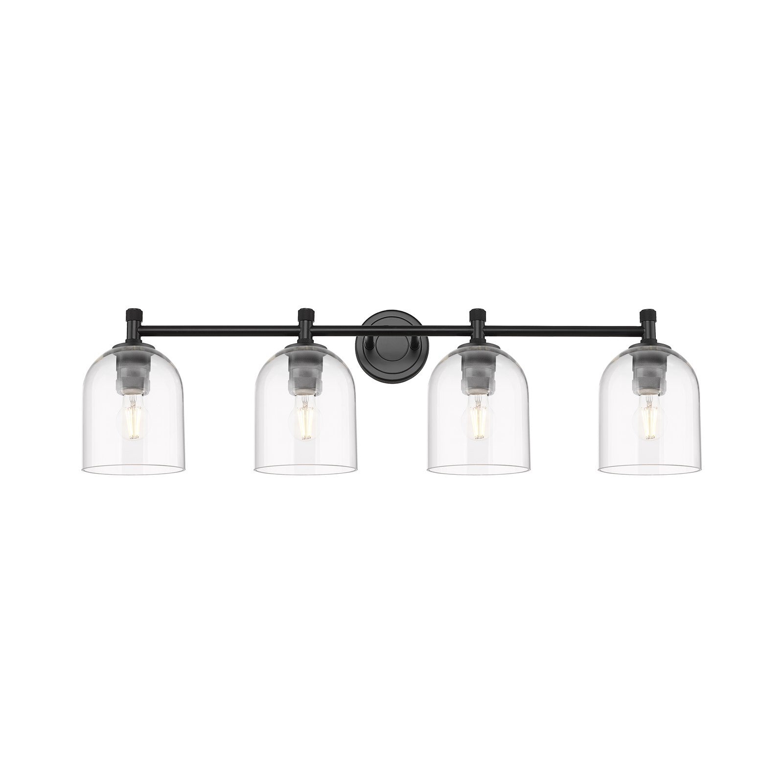 Innovations Bella 36in 4-Light Bath Vanity | Industrial Matte Black and Clear Glass | Bathroom Vanity Light | Model 434-4W-BK-G558-6CL