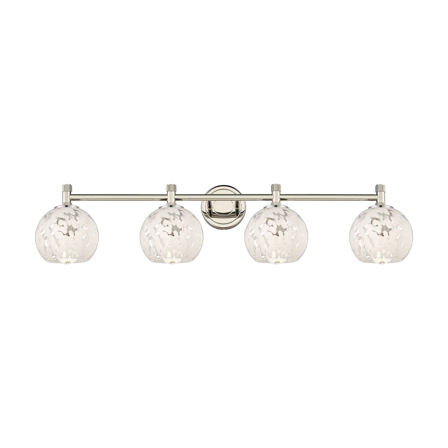 Innovations White Mouchette 36in 4-Light Bath Vanity | Industrial Polished Nickel and White Glass | Bathroom & Powder | Model 434-4W-PN-G1216-6WM