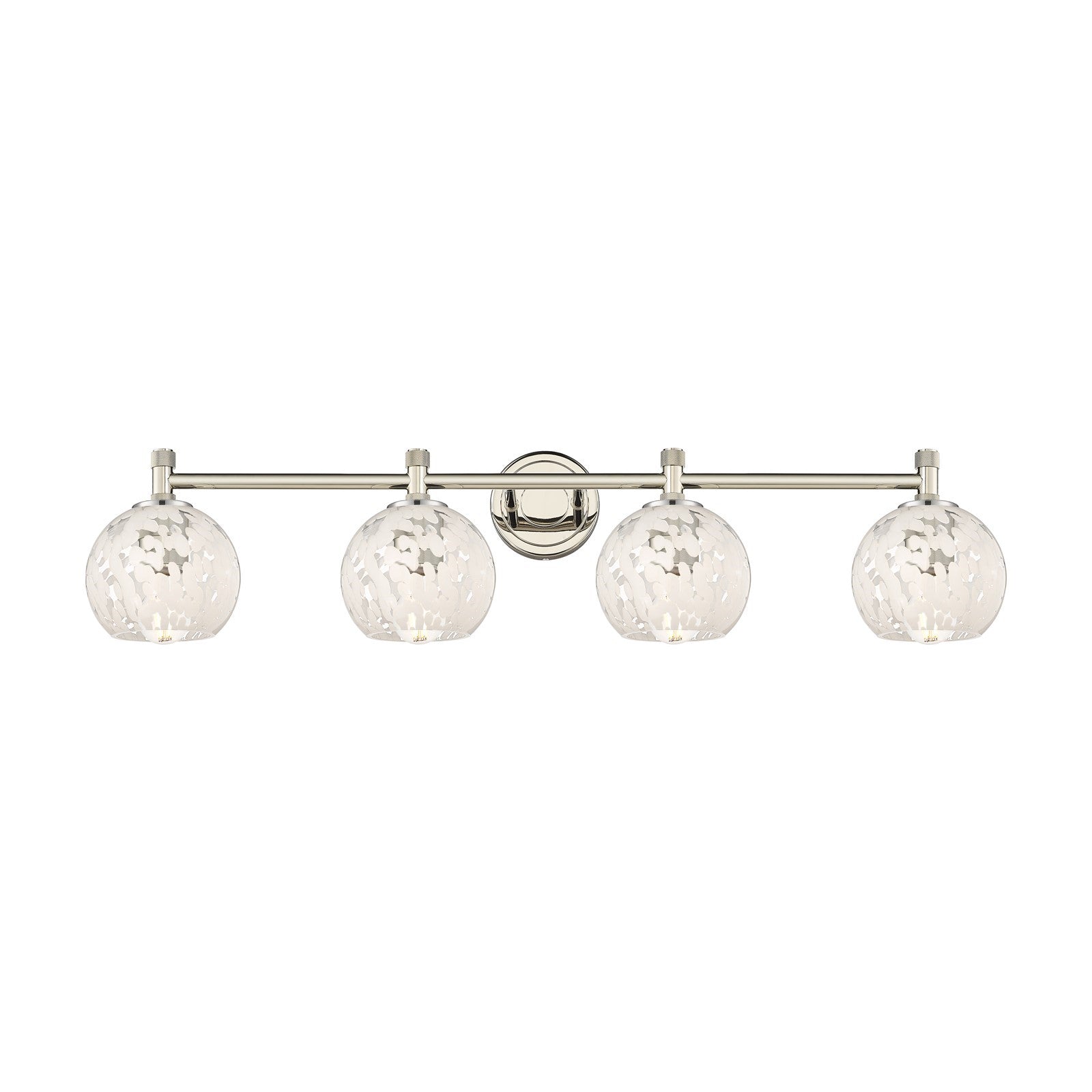 Innovations White Mouchette 36in 4-Light Bath Vanity | Industrial Polished Nickel and White Glass | Bathroom & Powder | Model 434-4W-PN-G1216-6WM