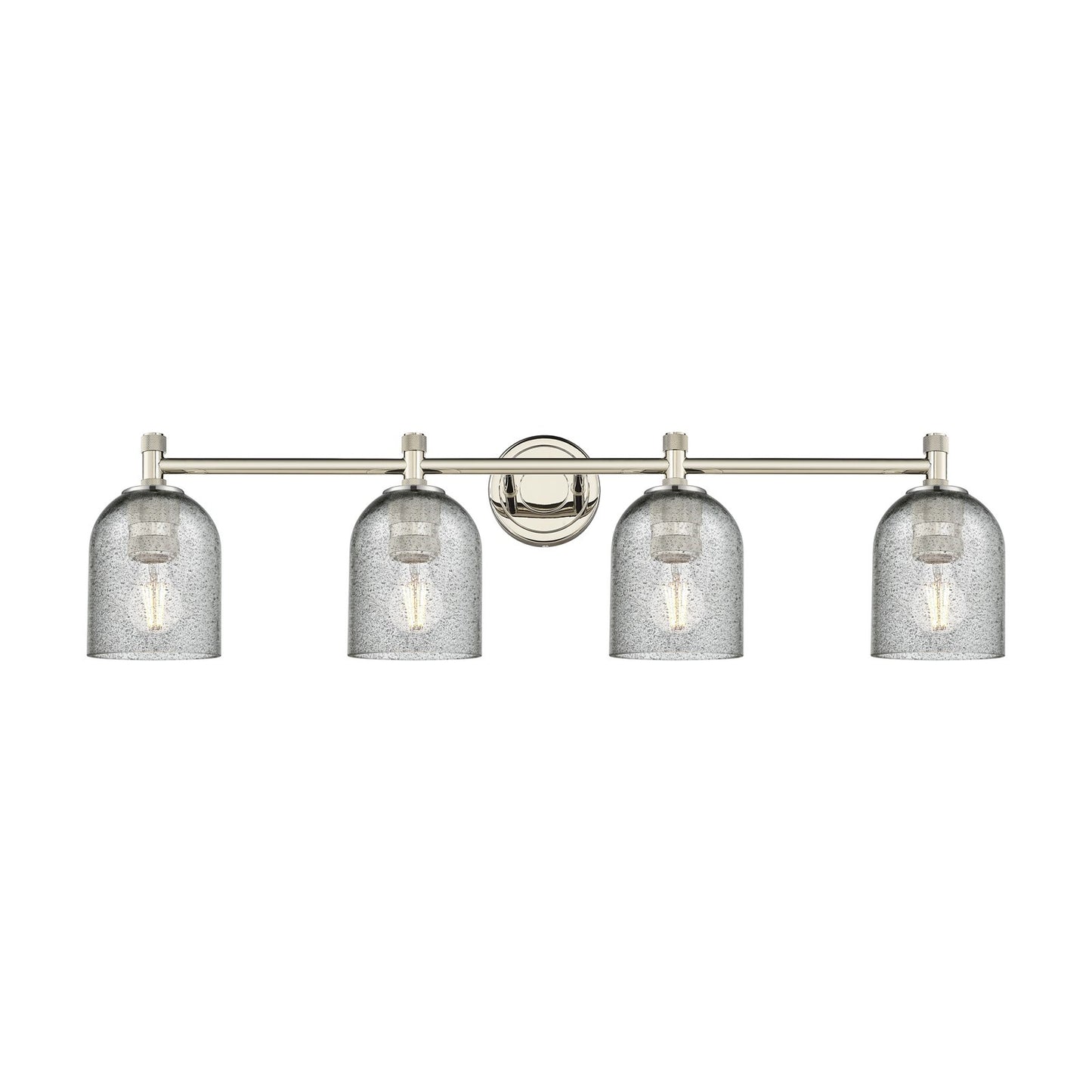 Innovations Caledonia 35.5in 4-Light Bath Vanity Light | Industrial Polished Nickel and Charcoal Glass | Bathroom Vanity | Model 434-4W-PN-G257