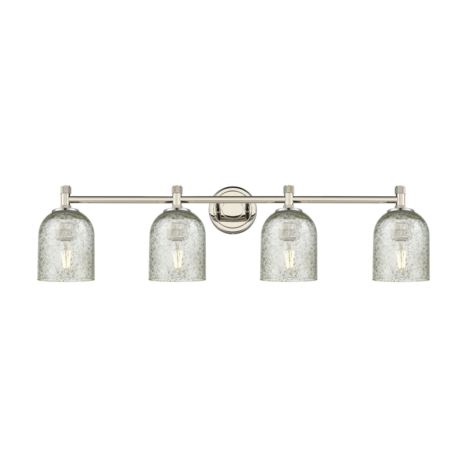 Innovations Caledonia 35.5in 4-Light Bath Vanity Light | Industrial Polished Nickel and Mica Glass | Bathroom Vanity | Model 434-4W-PN-G259