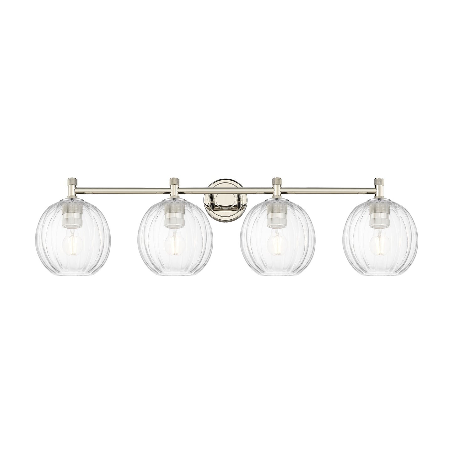 Innovations Preston Globe 38in 4-Light Bath Vanity | Industrial Polished Nickel and Clear Glass | Bathroom Vanity | Model 434-4W-PN-G458-7CL