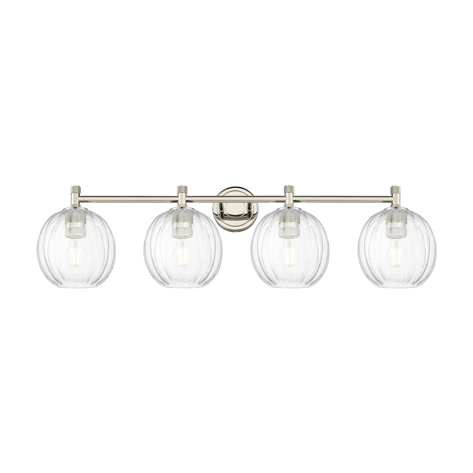 Innovations Preston Globe 38in 4-Light Bath Vanity | Industrial Polished Nickel and Clear Glass | Bathroom Vanity | Model 434-4W-PN-G458-7CL